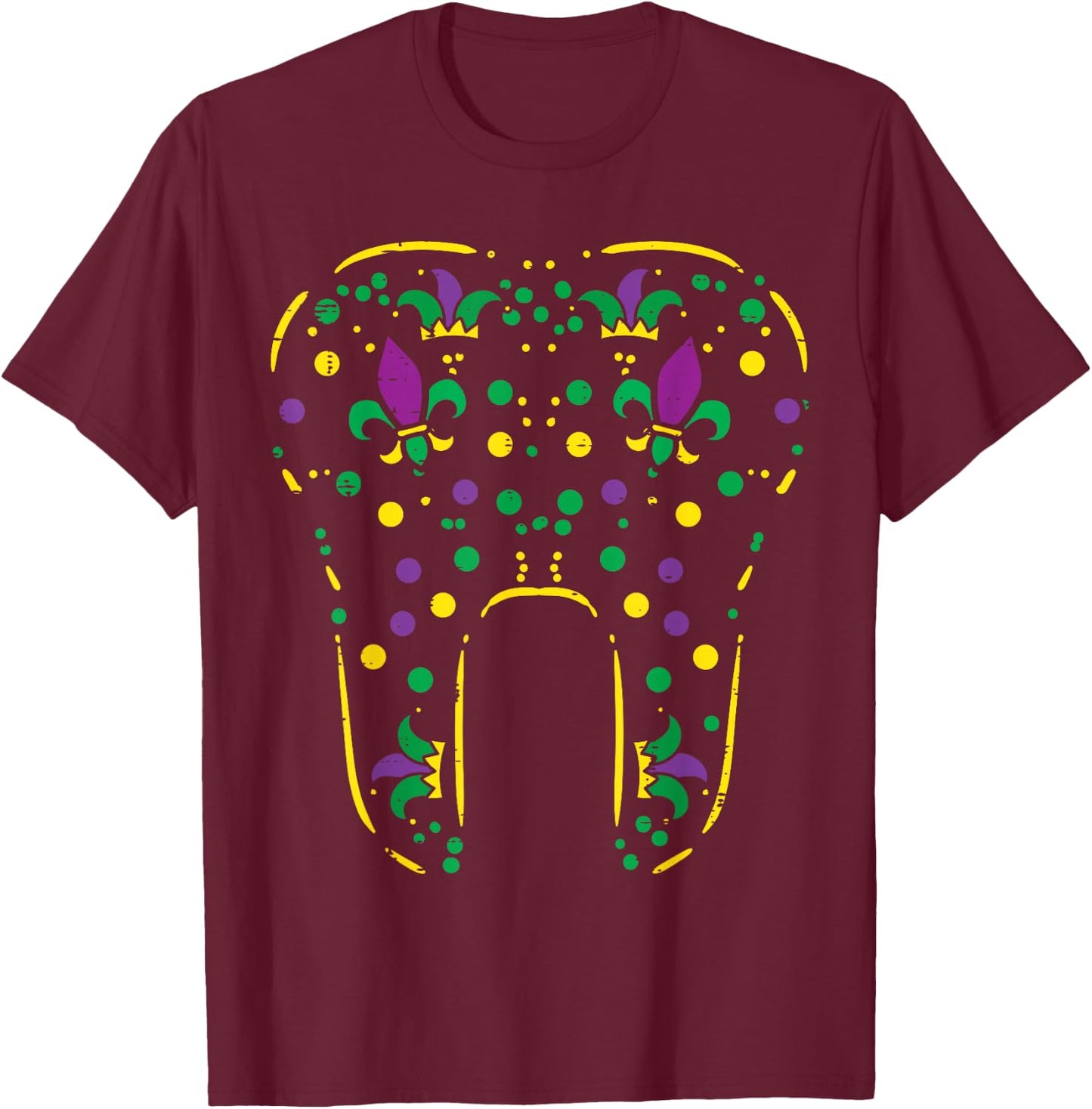 Mardi Gras Shirts Women Men Boys Girls Kids Gifts Mardi Gras Dentist Tooth Black -Adults & Kids Classic Fit Short Sleeve Cotton Blend T-Shirt - T-Shirt | Maroon