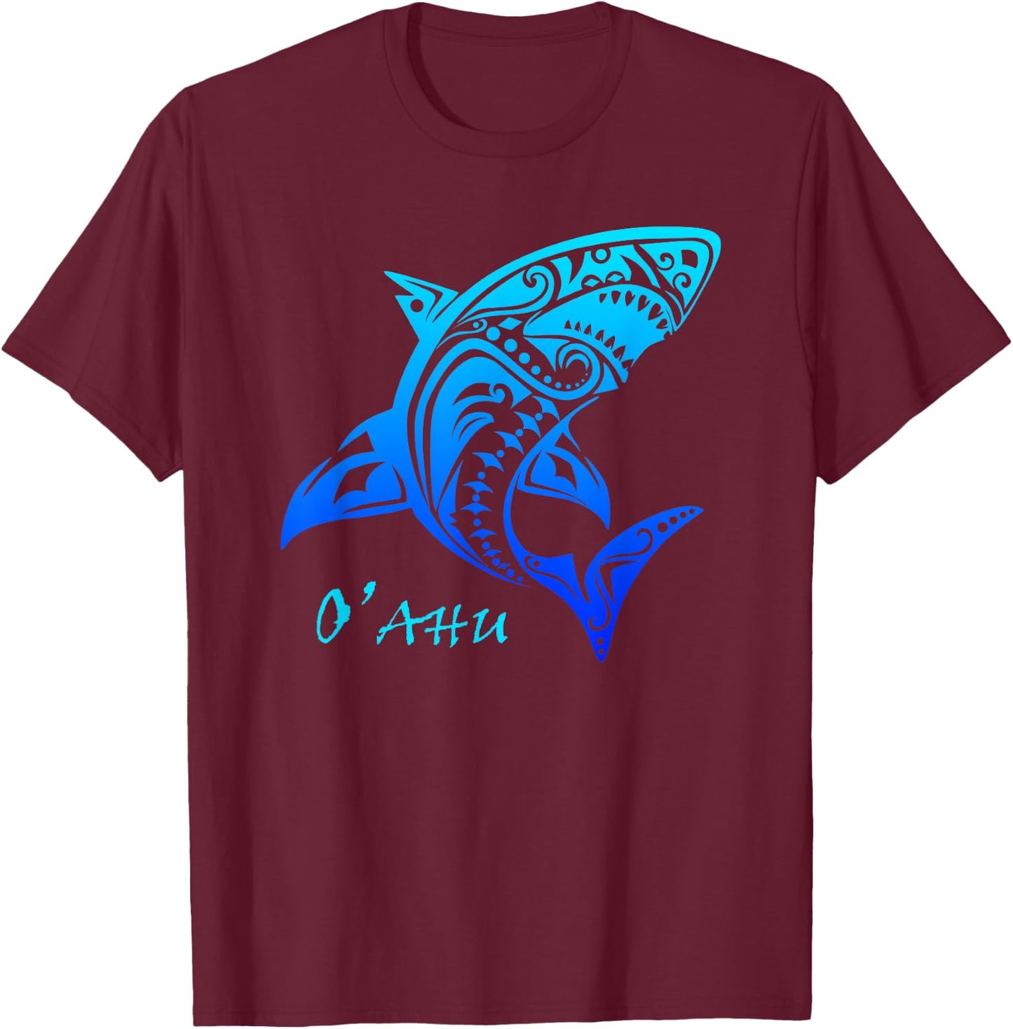 Oahu, Hawaii Vintage Tribal Shark Vacation T-Shirt - T-Shirt | Maroon
