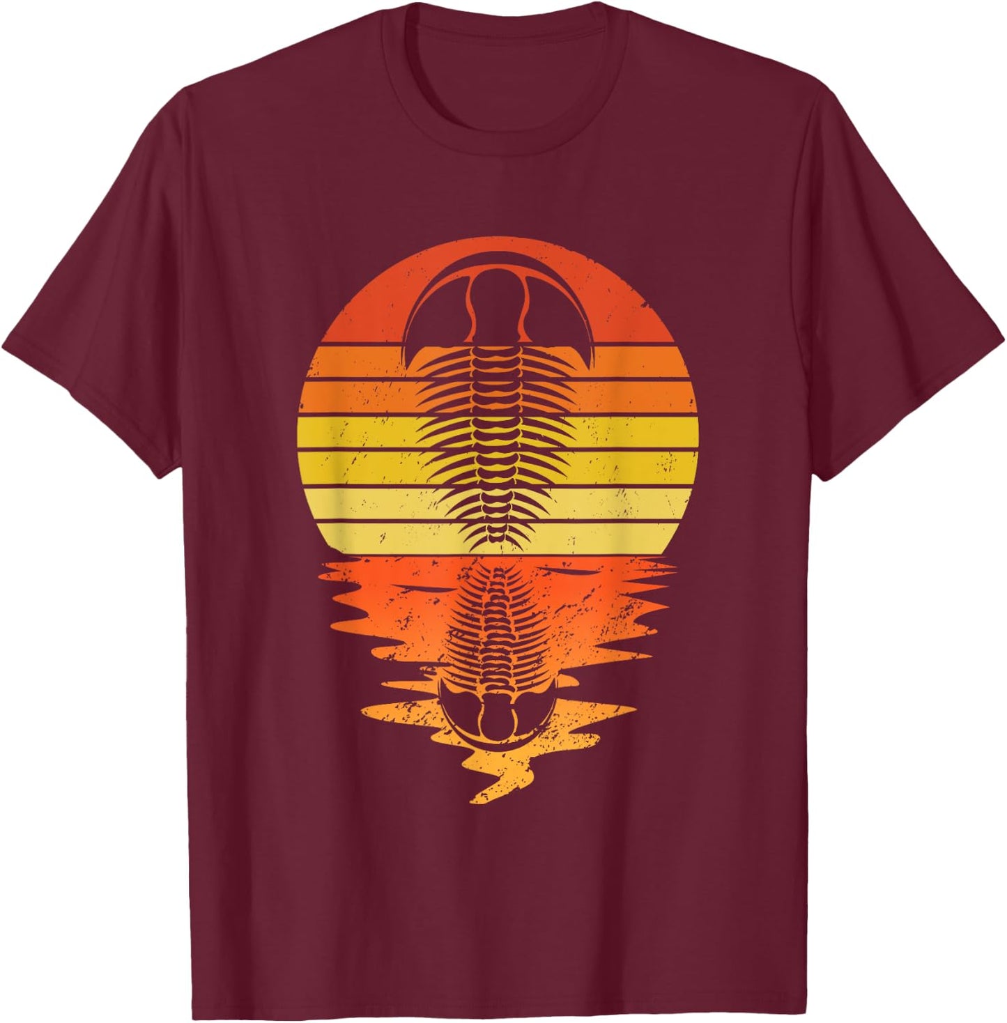 Vintage Retro Sunset Trilobite Funny Paleontologist T-Shirt - T-Shirt | Maroon