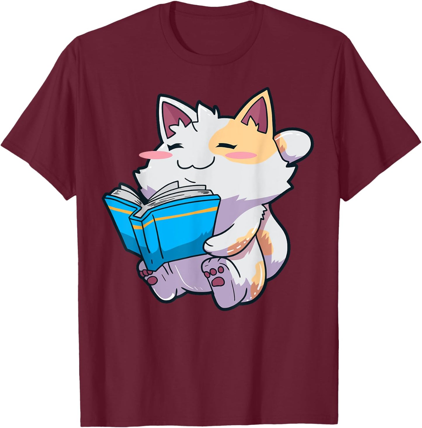 Anime Cat Books Reading English Teacher Kawaii Neko Women Kids T-Shirt - T-Shirt | Maroon