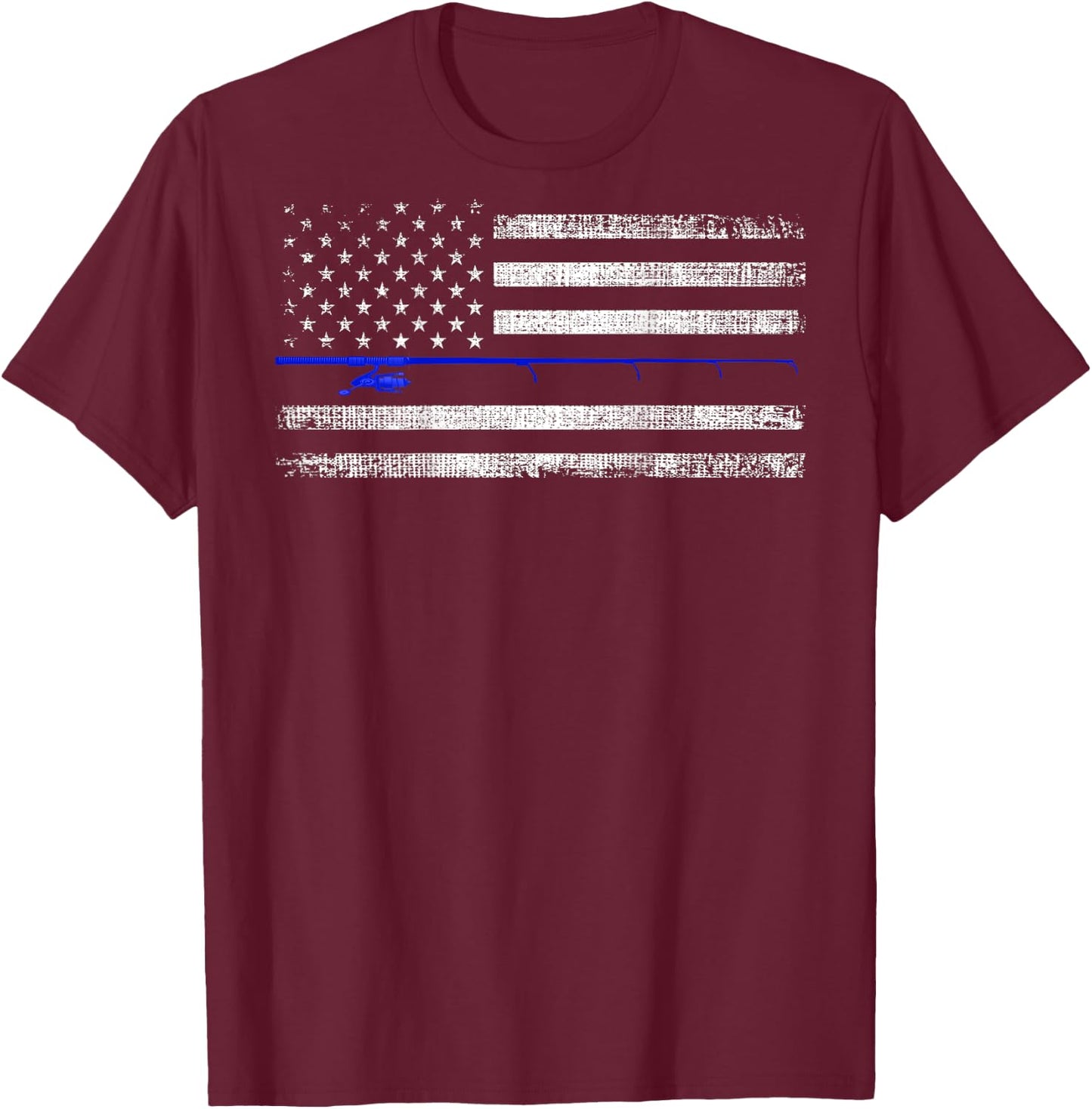 American Flag Distressed Fishing Printed On Back Women Kids Men T-Shirt - T-Shirt | Maroon
