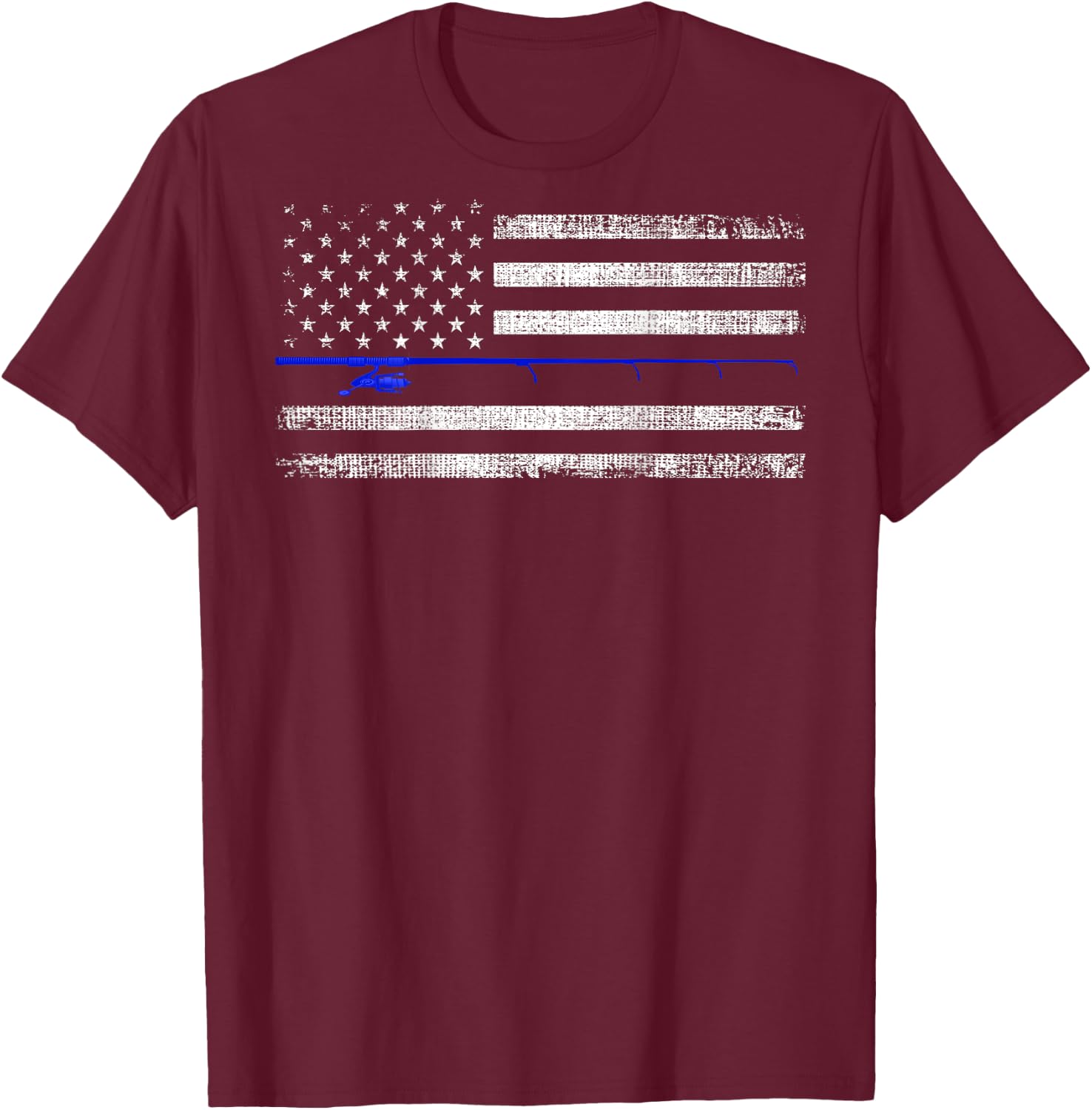 American Flag Distressed Fishing Printed On Back Women Kids Men T-Shirt - T-Shirt | Maroon