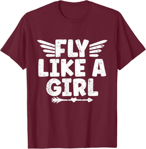Fly Like A Girl Pilot Aircraft Airline T-Shirt - T-Shirt | Maroon