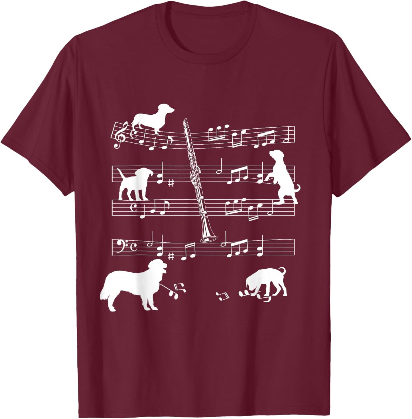 Clarinet Player Dog for Clarinetist Dogs Clarinet T-Shirt - T-Shirt | Maroon