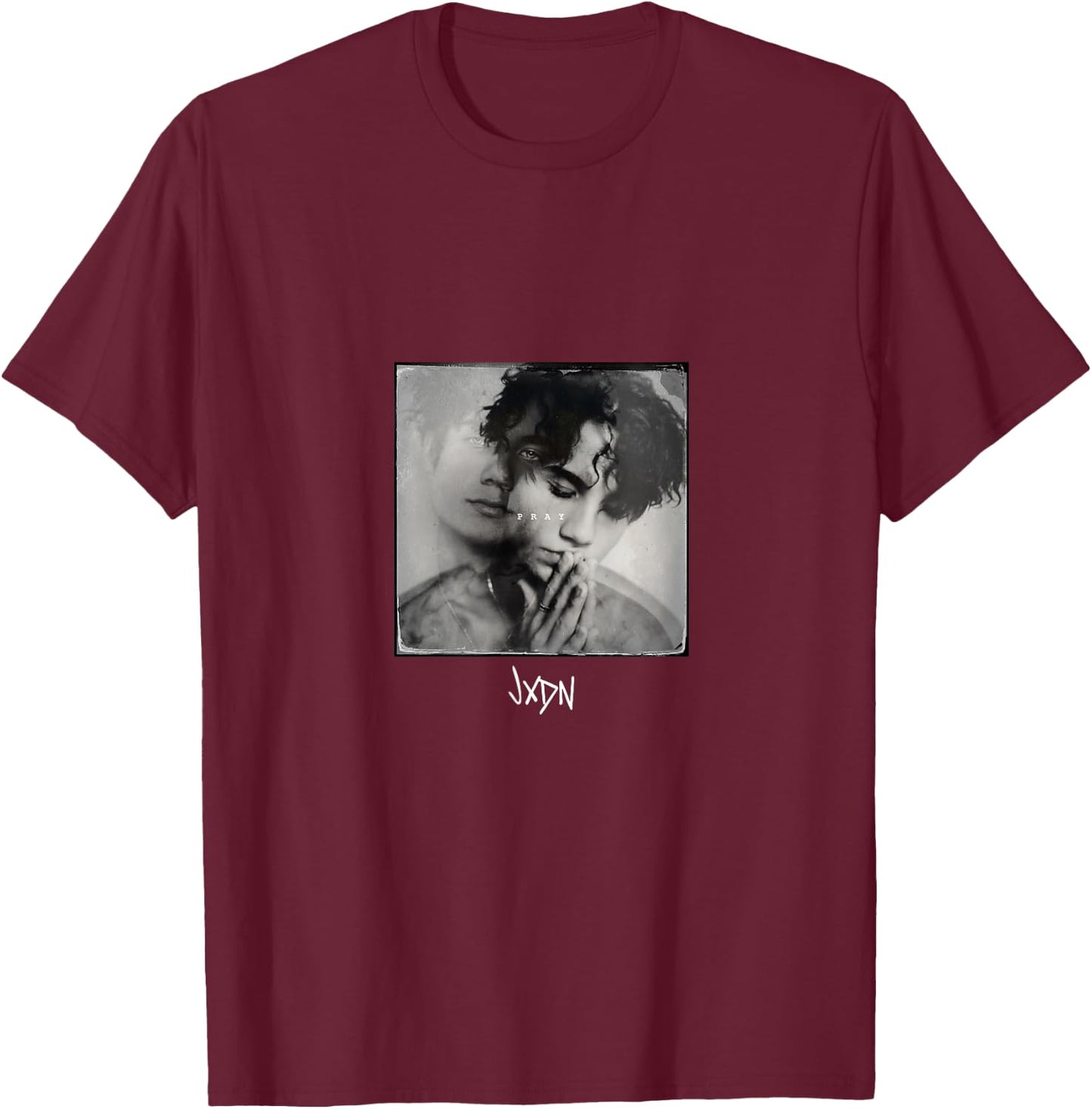 jxdn Men's Black Cotton , Small, Short Sleeve, , Classic Fit, Pray (Dark) Print T-Shirt - T-Shirt | Maroon