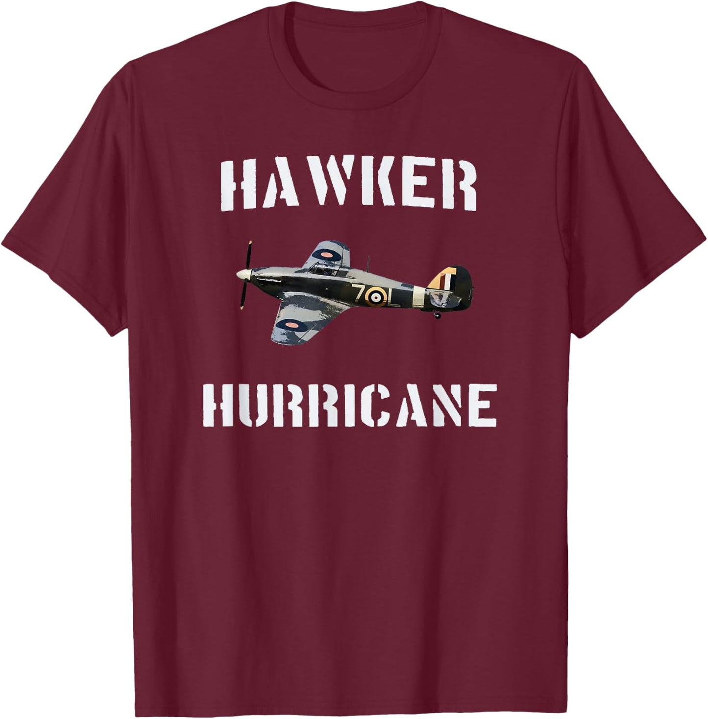 Raf Hawker Hurricane T Shirt Ww2 Ww11 Fighter Plane Pilot T-Shirt - T-Shirt | Maroon
