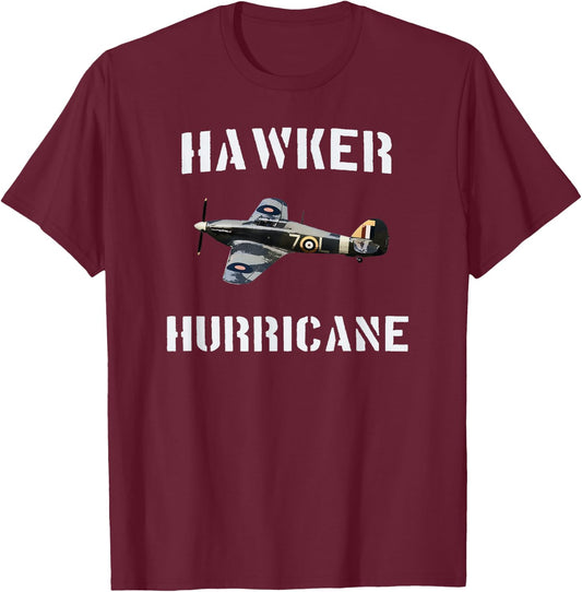 Raf Hawker Hurricane T Shirt Ww2 Ww11 Fighter Plane Pilot T-Shirt - T-Shirt | Maroon
