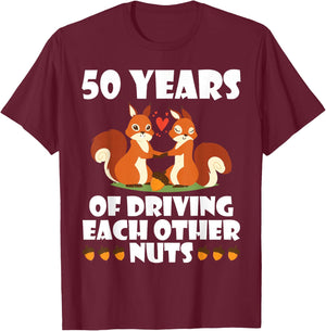 Fox Husband Wife Married 50 Years Of Driving Each Other Nuts T-Shirt - T-Shirt | Maroon