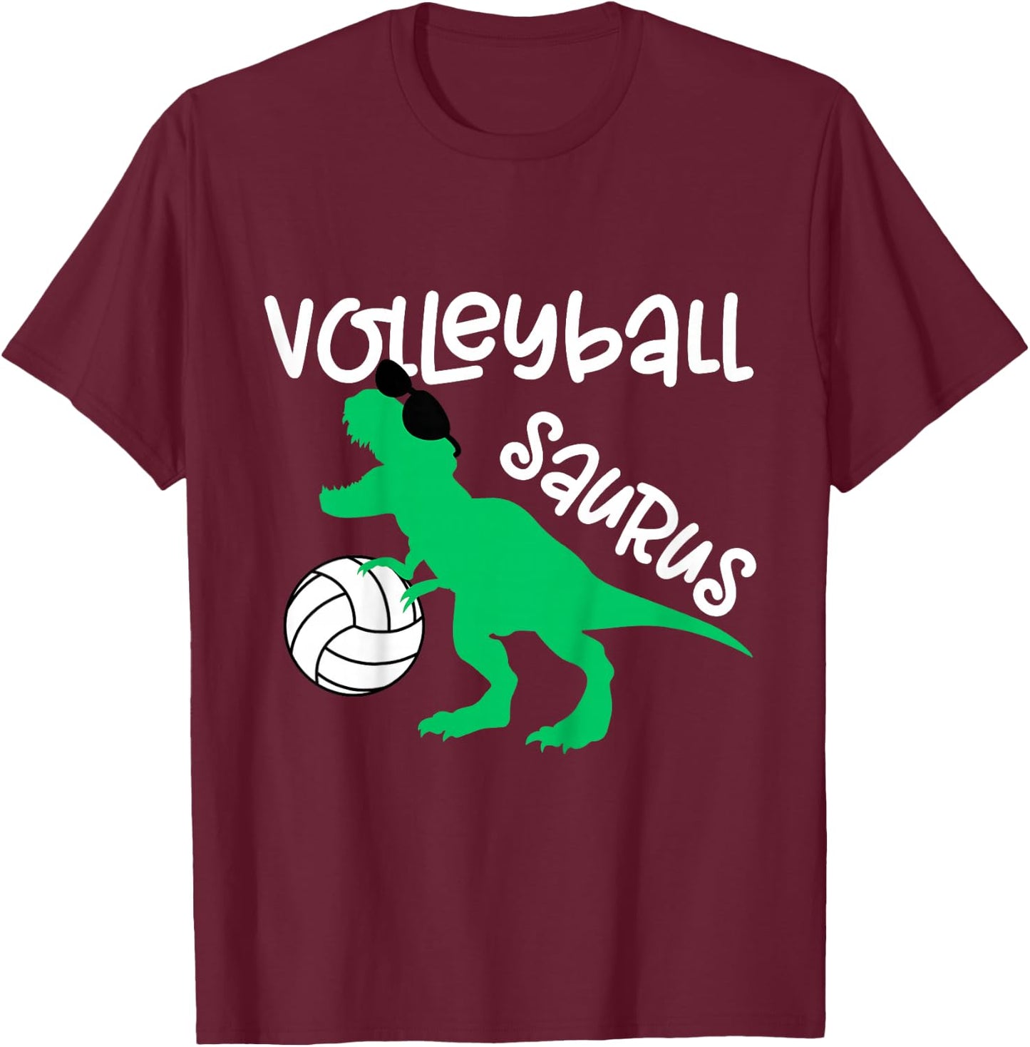 Kids Toddler Dinosaur Volleyball Saurus Boys Girls Dino Lover T-Shirt - T-Shirt | Maroon