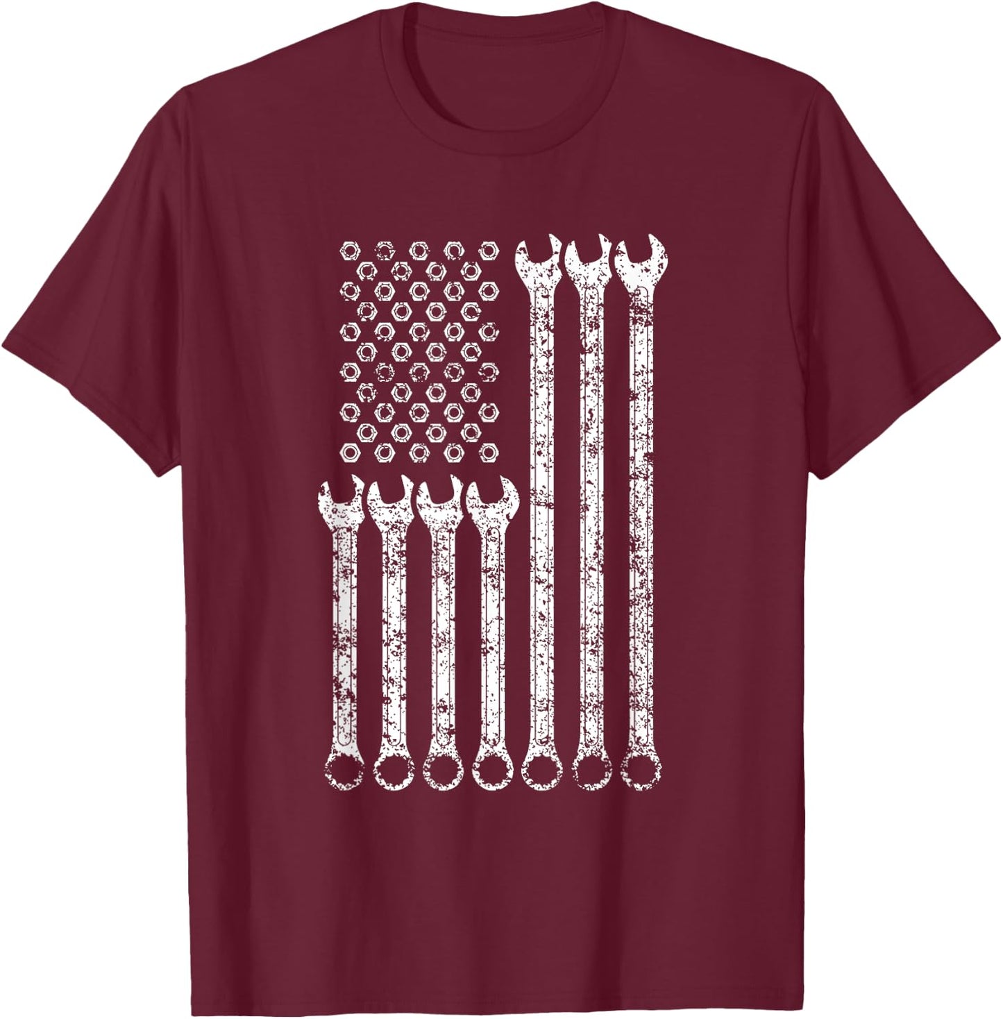 American Flag Mechanic Combination Wrench Wrenches Car T-Shirt - T-Shirt | Maroon
