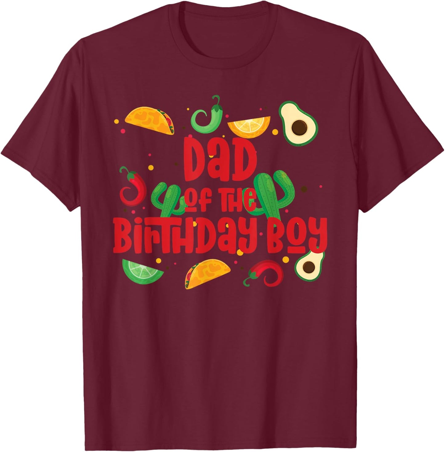 Dad Taco Twosday Fiesta Taco Birthday Theme Boy 2yr T-Shirt - T-Shirt | Maroon