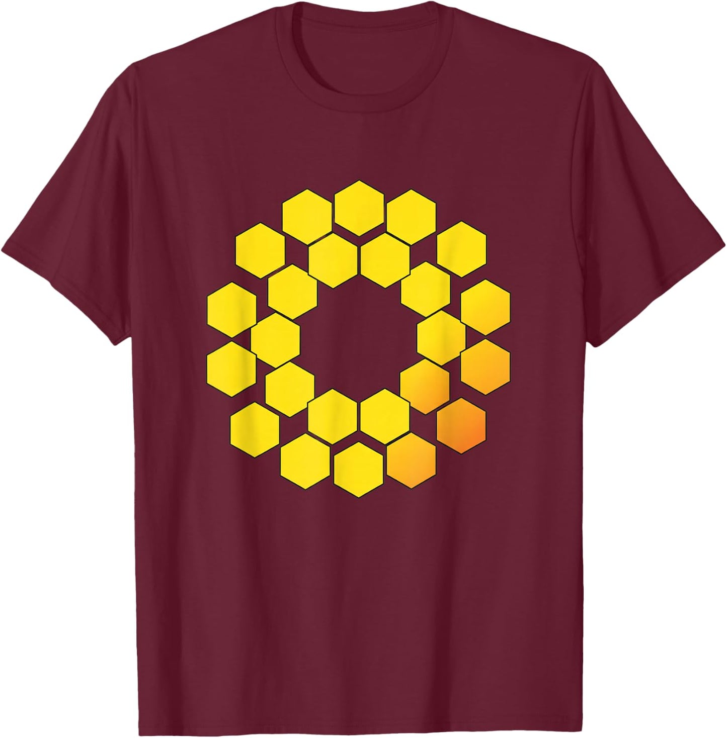 Honeycomb Hexagon Ring Stem Sci Fi Geometry Pattern Math Art T-Shirt - T-Shirt | Maroon