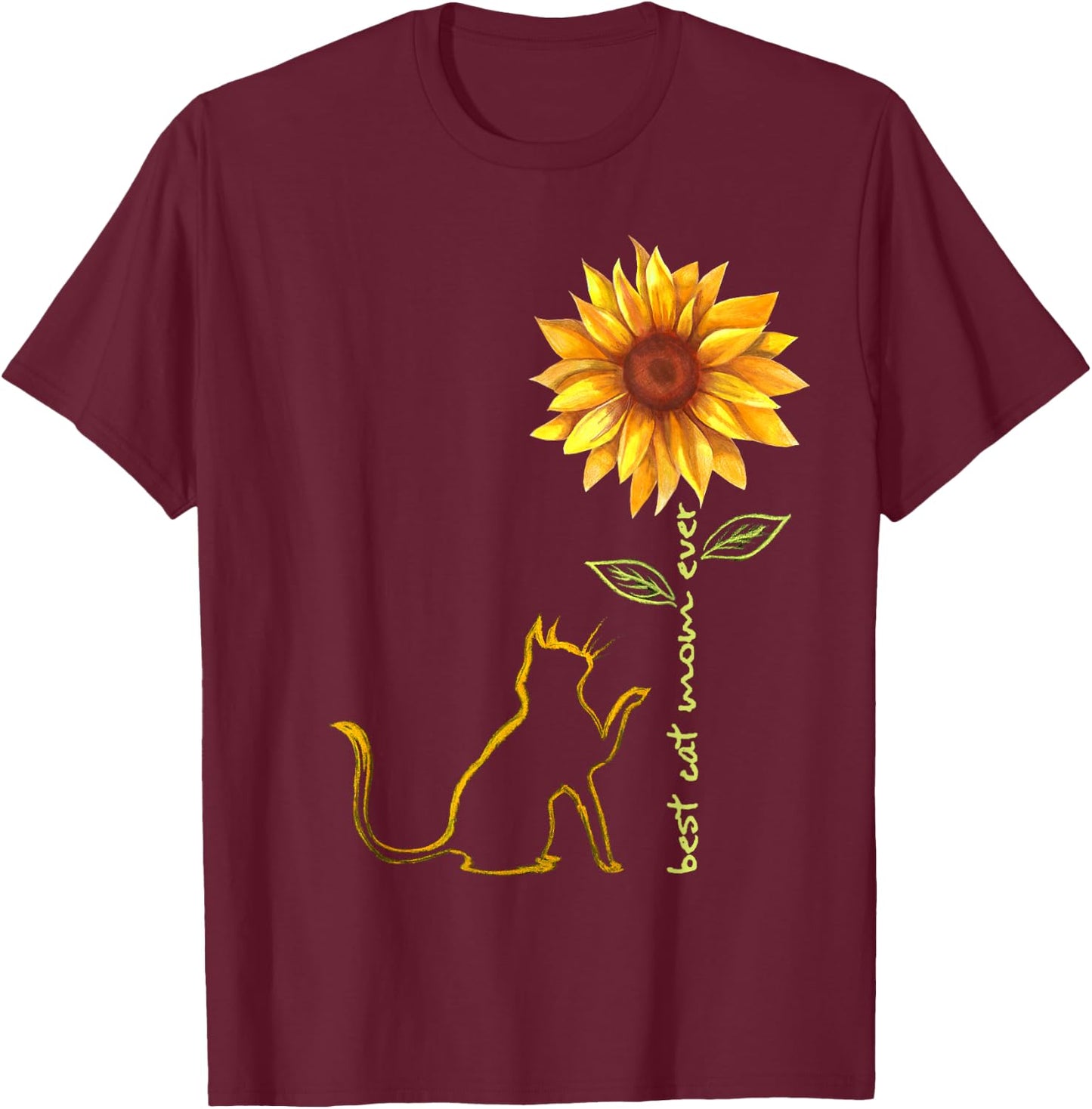 Best Cat Mom Ever Sunflower Cat Tree Men Women Girls Kids T-Shirt - T-Shirt | Maroon