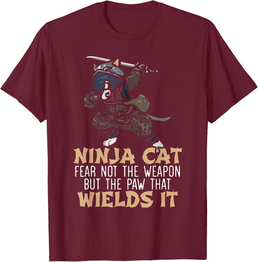 Ninja Cat Mercenary Shuriken Kunai Shinobi Kitty Lover Women Kids T-Shirt - T-Shirt | Maroon