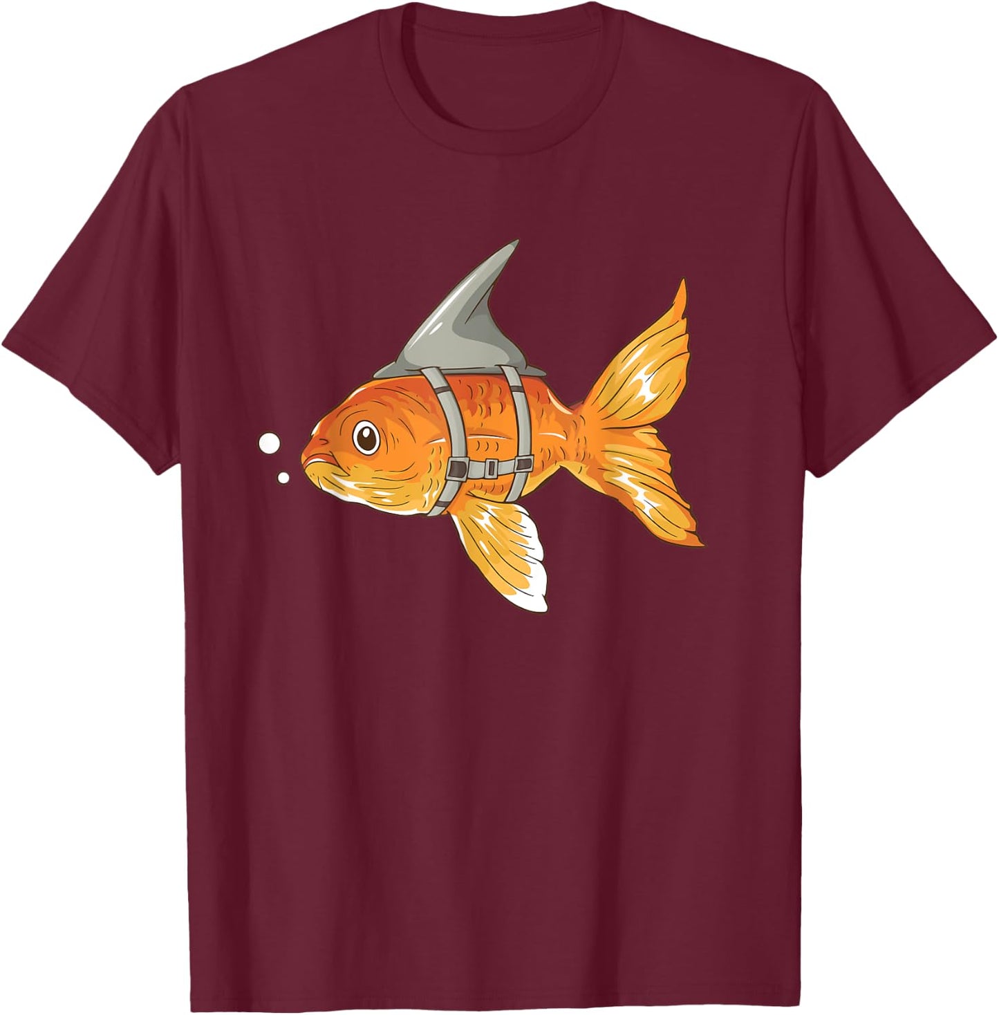 Funny Goldfish with Shark Fin Strapped - Aquarium Koi Carb T-Shirt - T-Shirt | Maroon