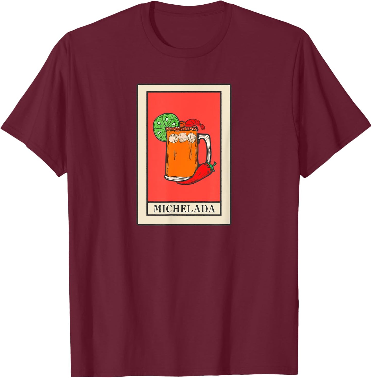 Michelada Tarot Card Style Art, Spicy Mexican Cocktail T-Shirt - T-Shirt | Maroon