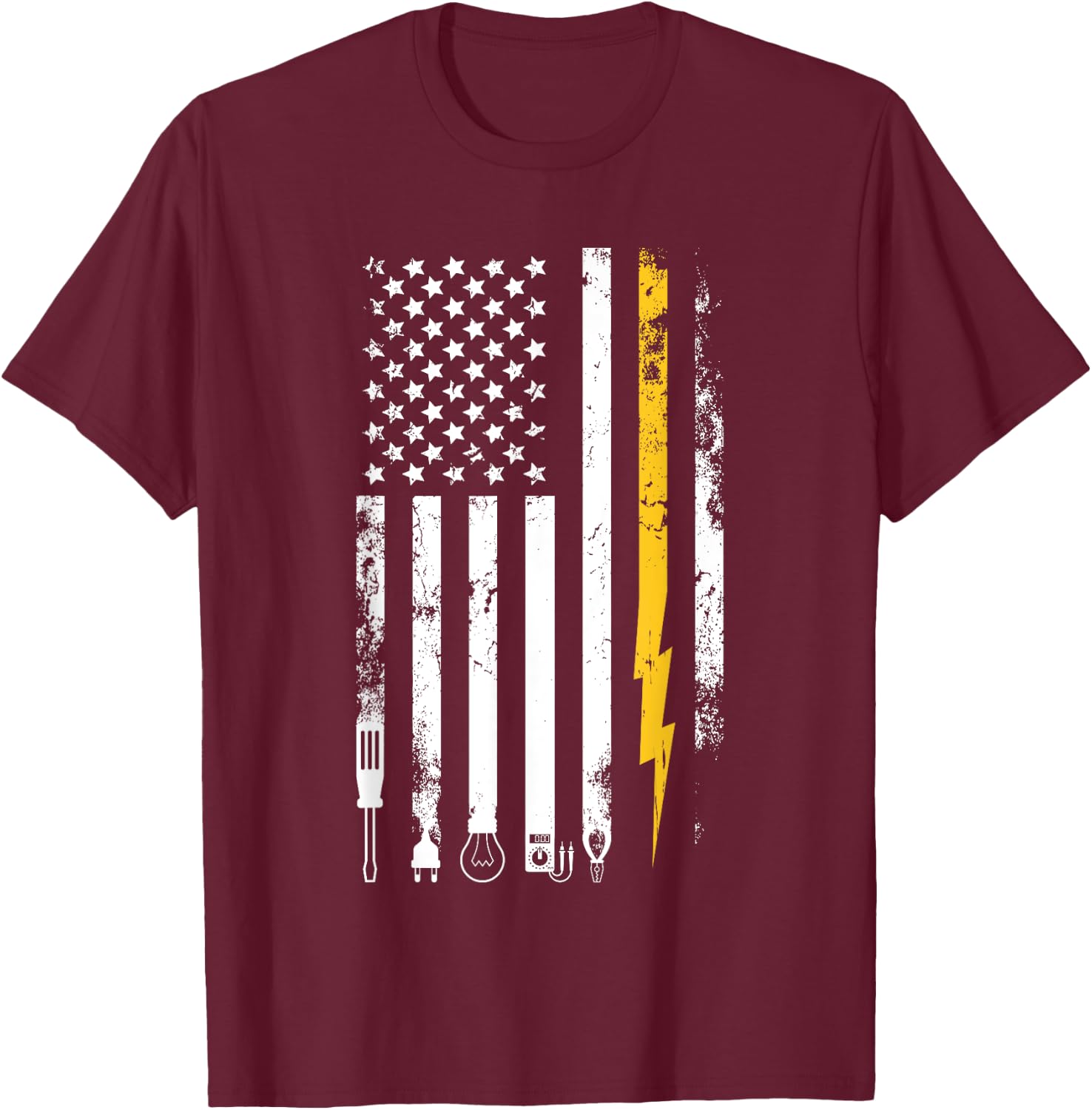 Electrician US Flag Electricians Tools T-Shirt - T-Shirt | Maroon