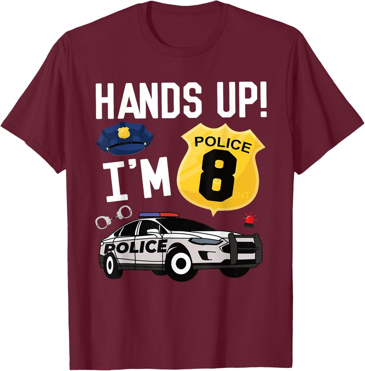 8th Birthday Policeman Boy Eight Year Old Police Officer T-Shirt - T-Shirt | Maroon