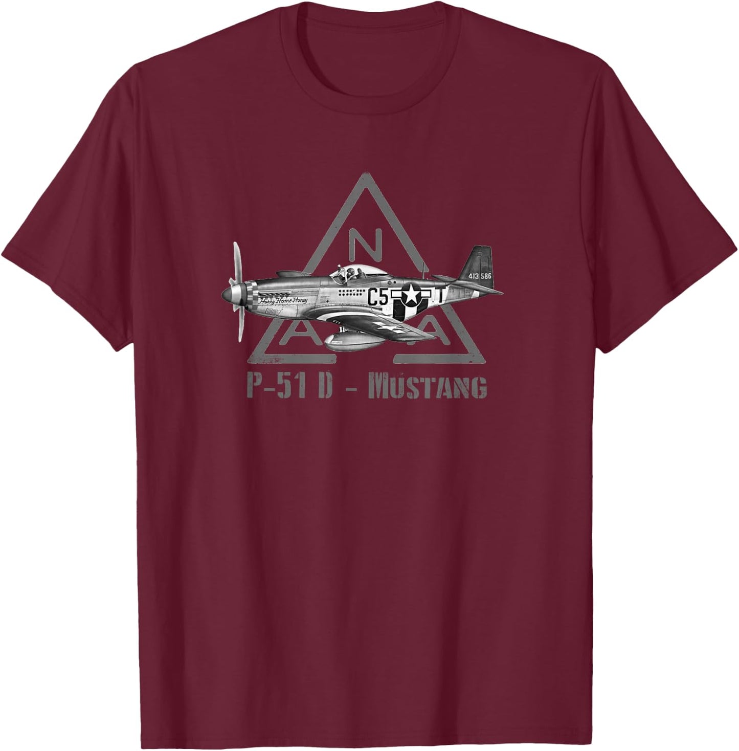 North American P-51 Mustang military fighter plane ww2 T-Shirt - T-Shirt | Maroon