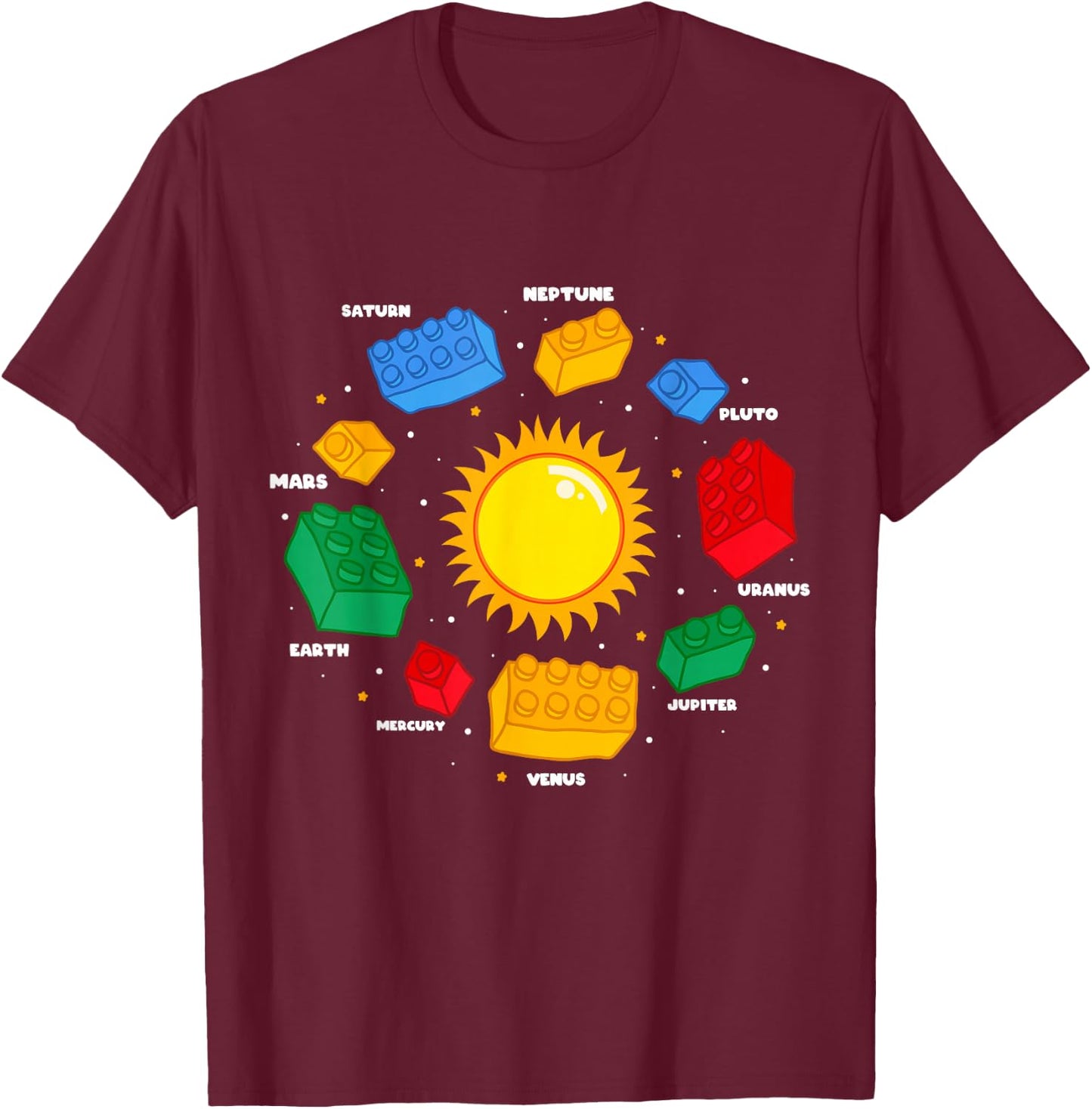 Boys Space Planet Master Builder Science Building Blocks T-Shirt - T-Shirt | Maroon
