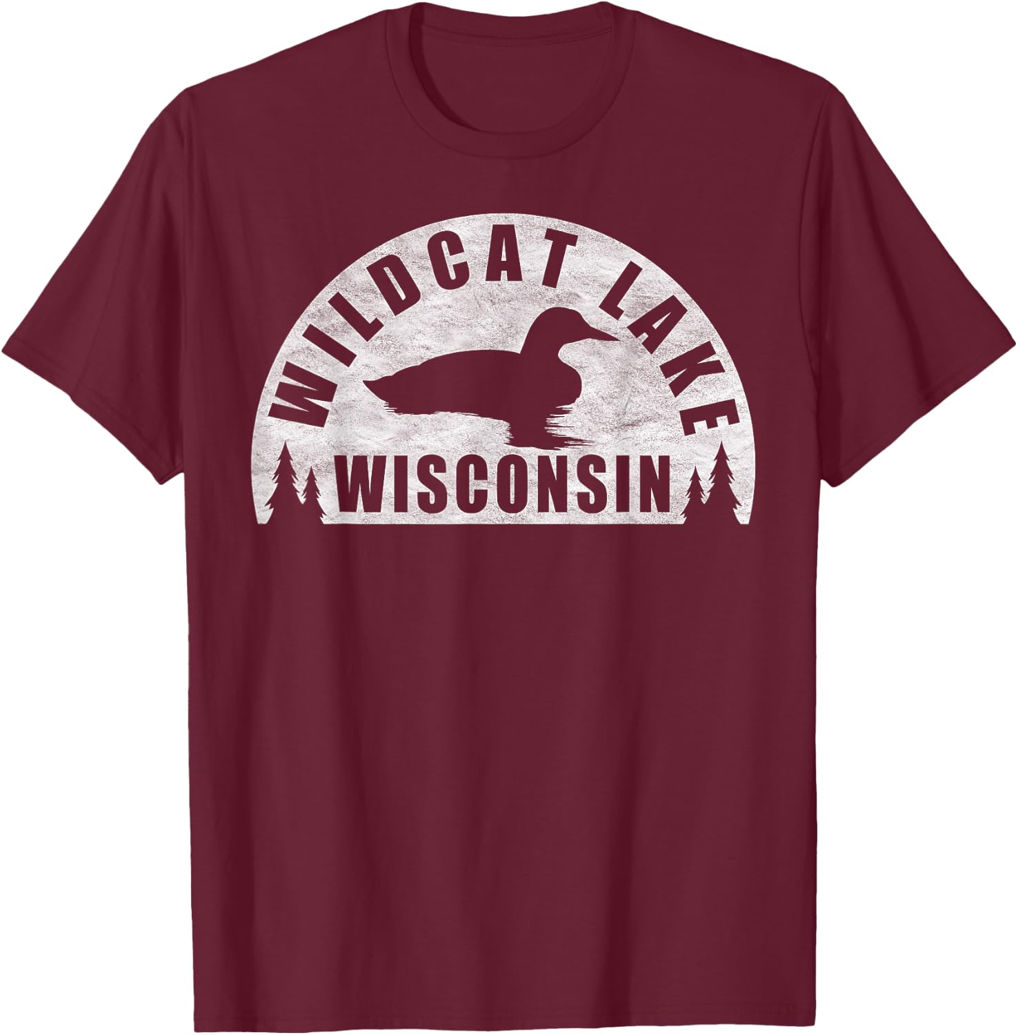 Wildcat Lake Northern Wisconsin Loon Women Girls Kids T-Shirt - T-Shirt | Maroon
