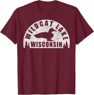 Wildcat Lake Northern Wisconsin Loon Women Girls Kids T-Shirt - T-Shirt | Maroon