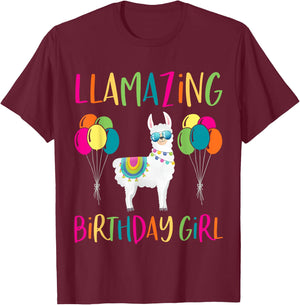 Girl Llama Birthday LLamazing Party Alpaca Balloons Gift Small T-Shirt - T-Shirt | Maroon