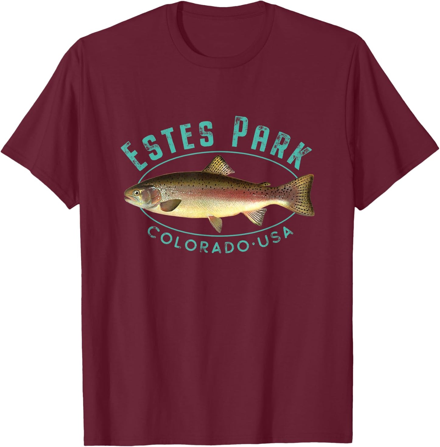 Estes Park Colorado Rainbow Trout Design T-Shirt - T-Shirt | Maroon
