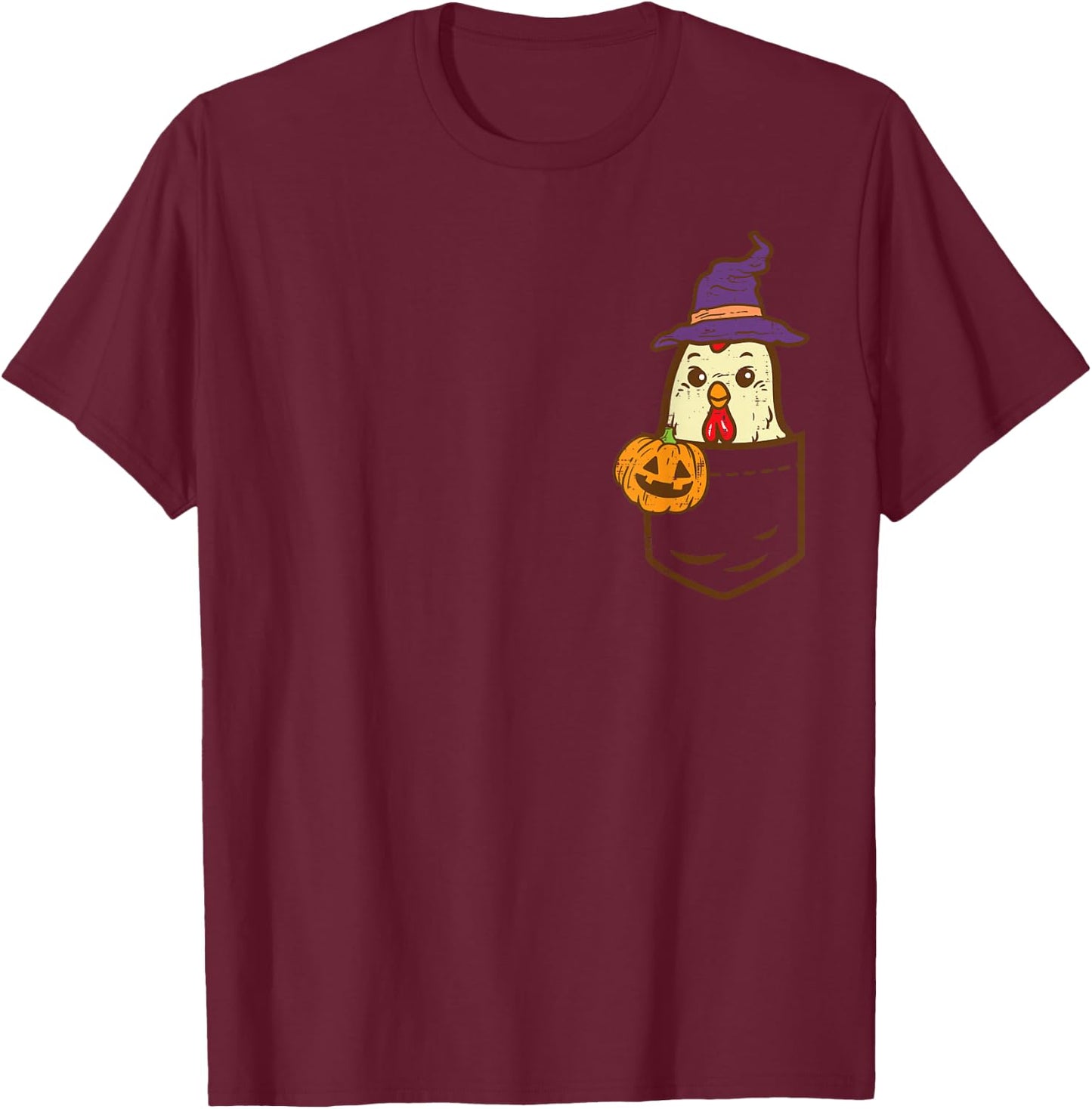 Pocket Chicken Witch Pumpkin Halloween Bird Animal Farmer T-Shirt - T-Shirt | Maroon