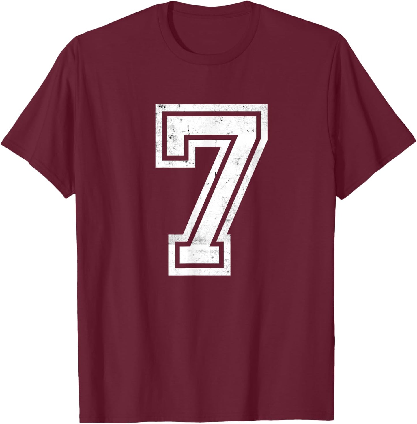 Number #7 Sport White Varsity Number T-Shirt - T-Shirt | Maroon