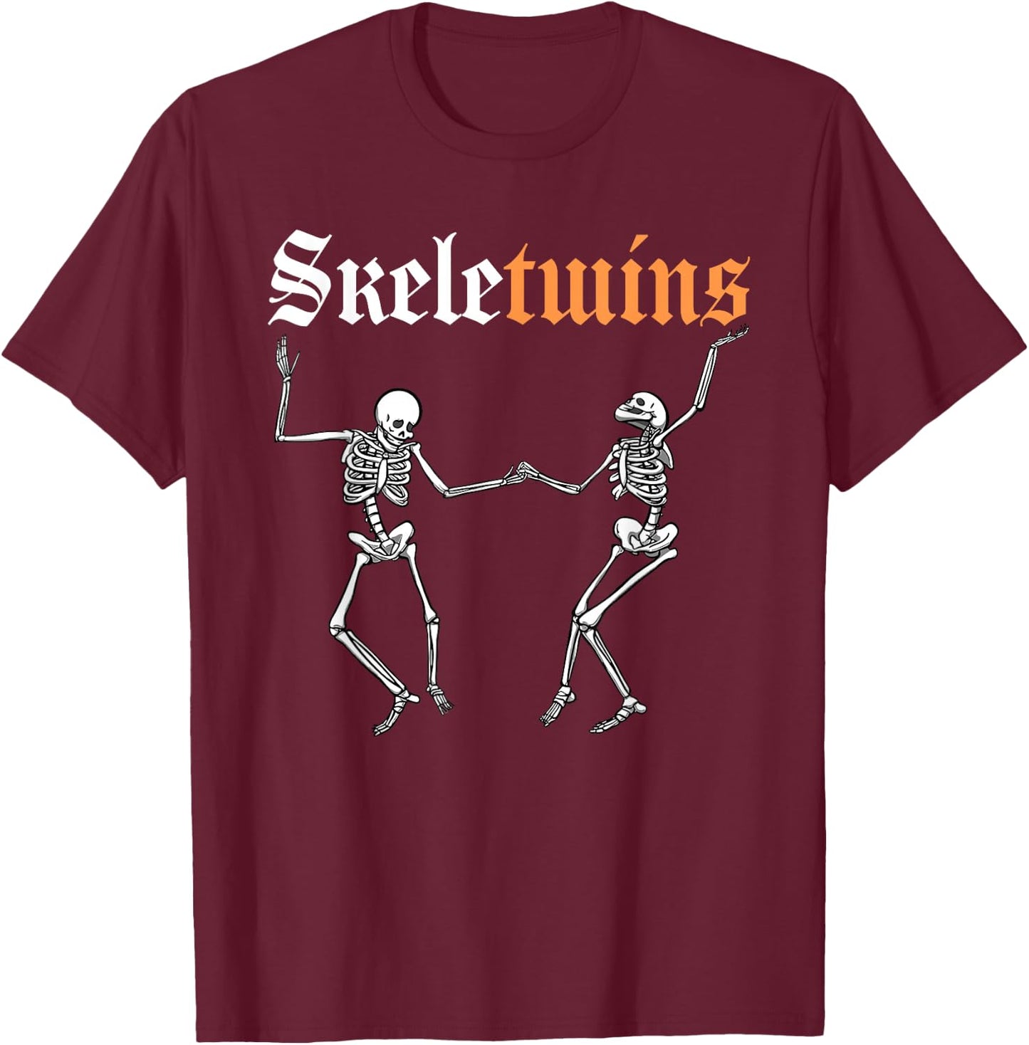 Twins Halloween Matching Skeletwins Funny Dancing Skeletons T-Shirt - T-Shirt | Maroon