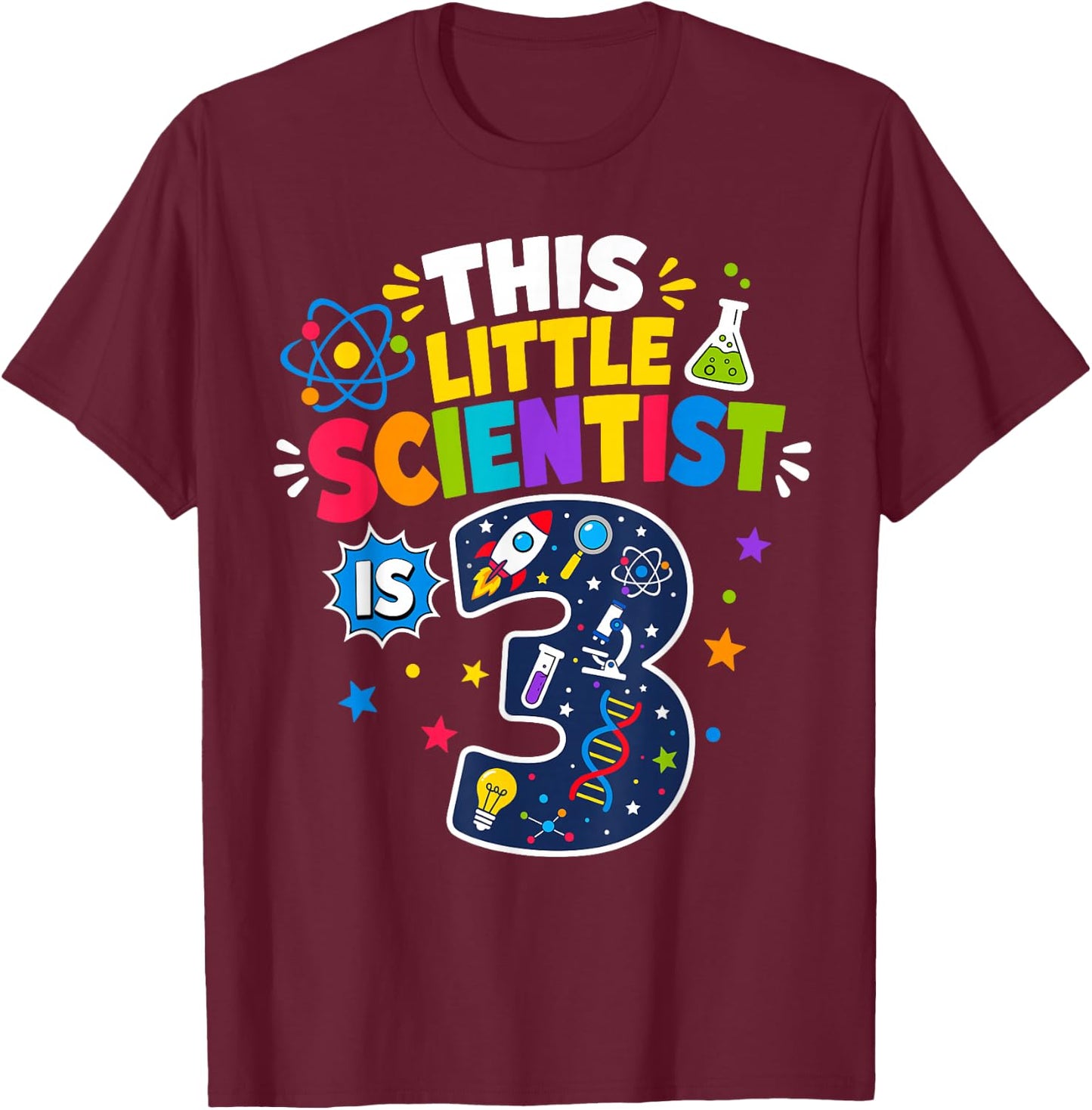 This Little Scientist is 3 3rd Birthday Science Kids T-Shirt - T-Shirt | Maroon
