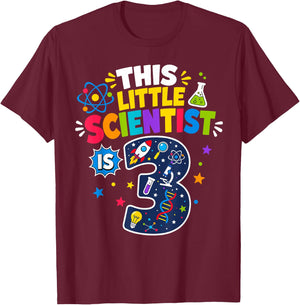 This Little Scientist is 3 3rd Birthday Science Kids T-Shirt - T-Shirt | Maroon
