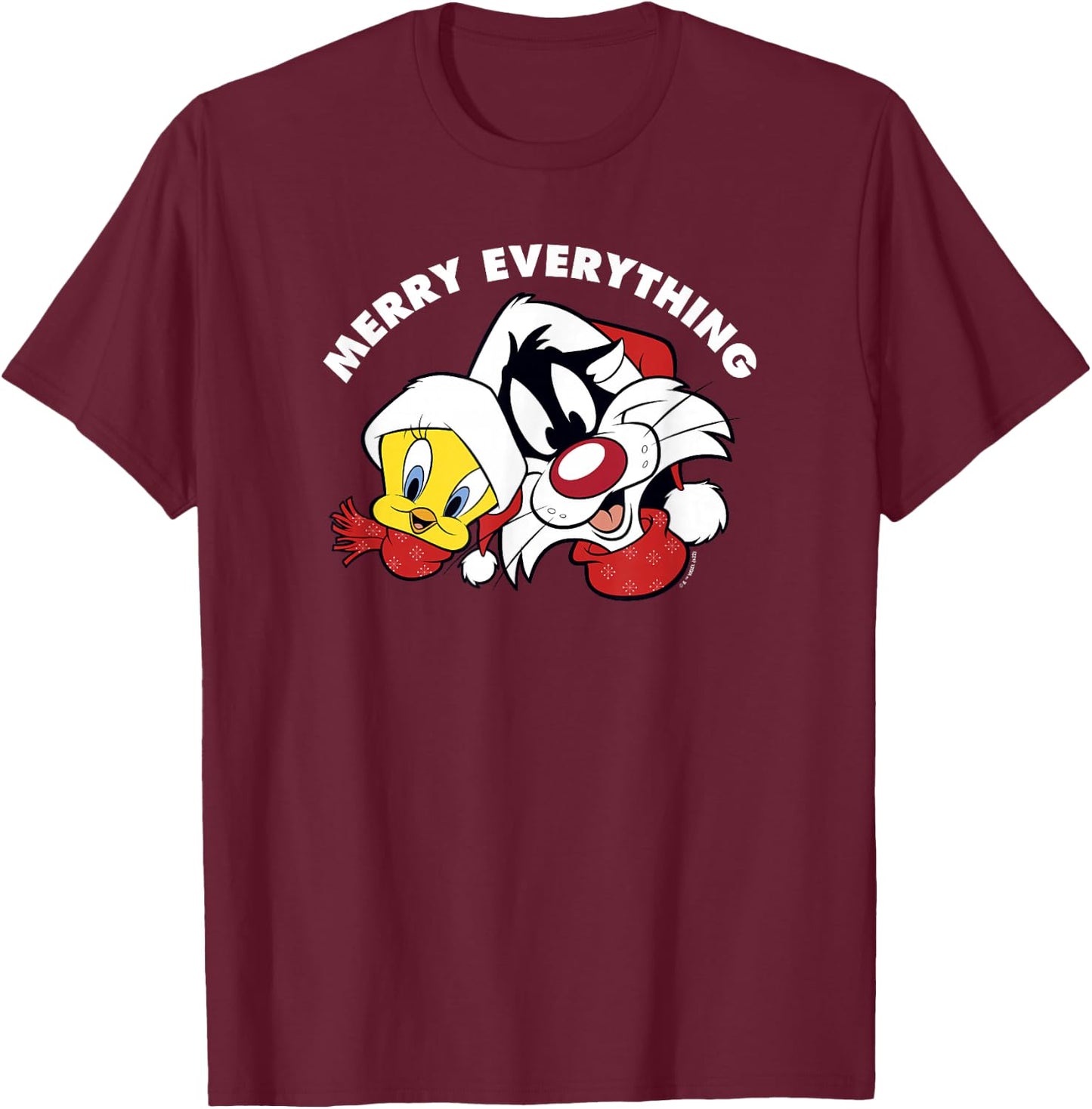 Looney Tunes Sylvester And Tweety Merry Everything Christmas T-Shirt - T-Shirt | Maroon