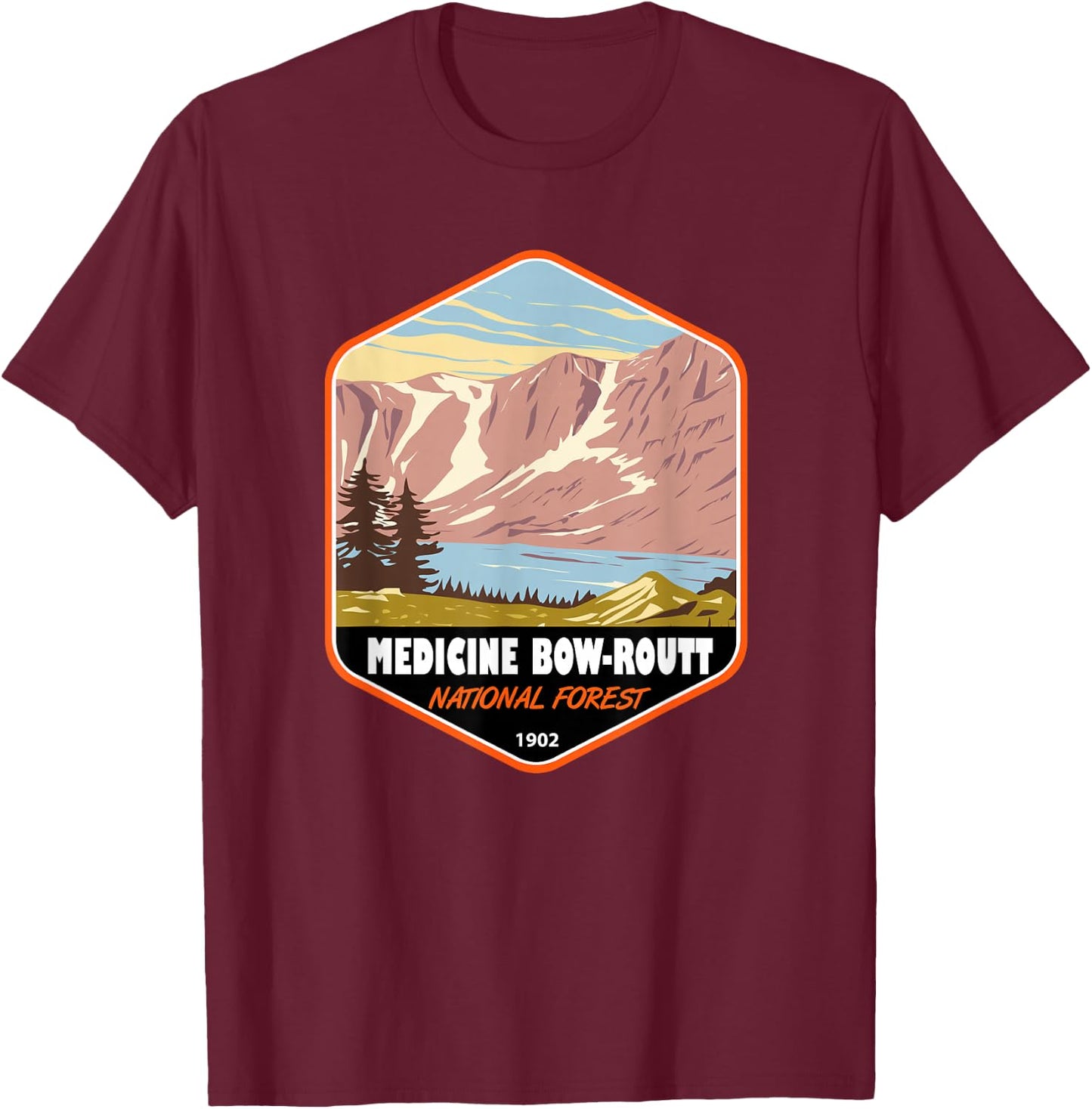 Medicine Bow Routt National Forest Badge T-Shirt - T-Shirt | Maroon