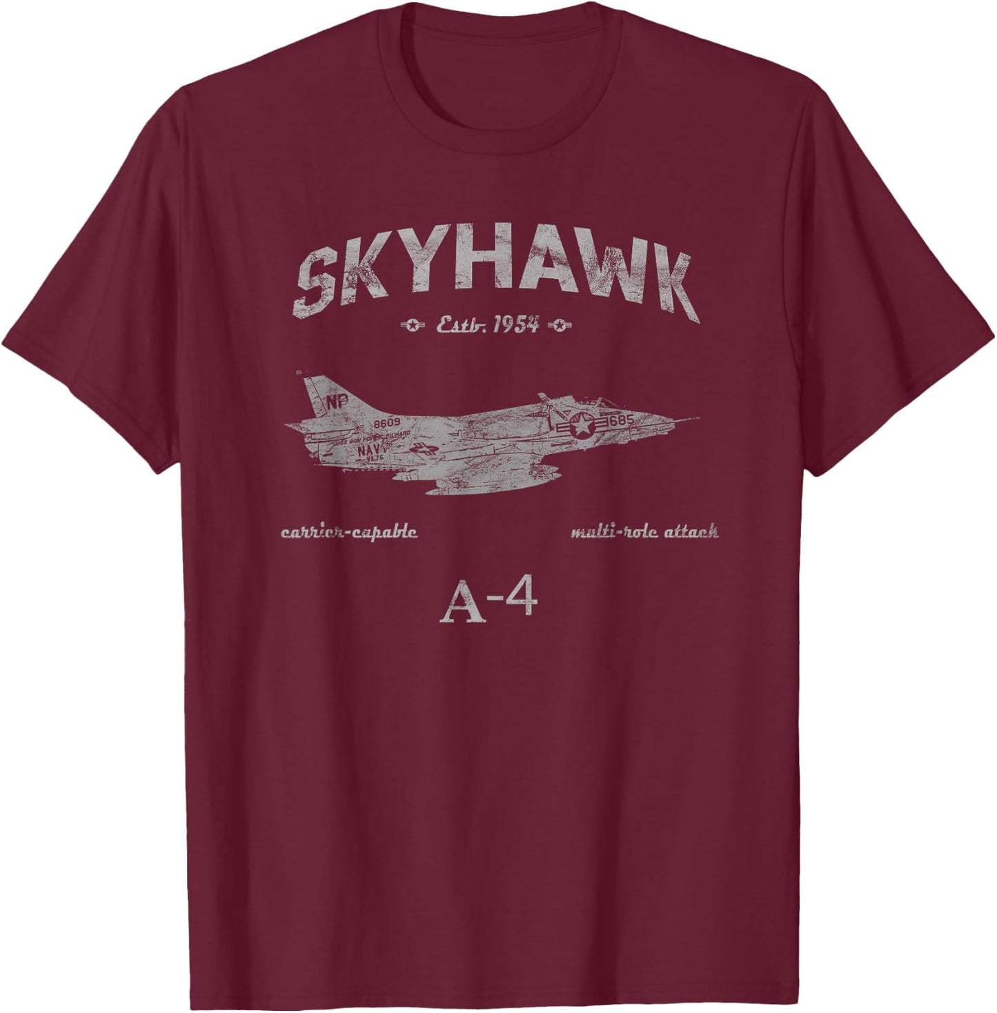 A-4 Skyhawk Jet Airplane Estb 1954 Vintage Style Pilot T-Shirt - T-Shirt | Maroon