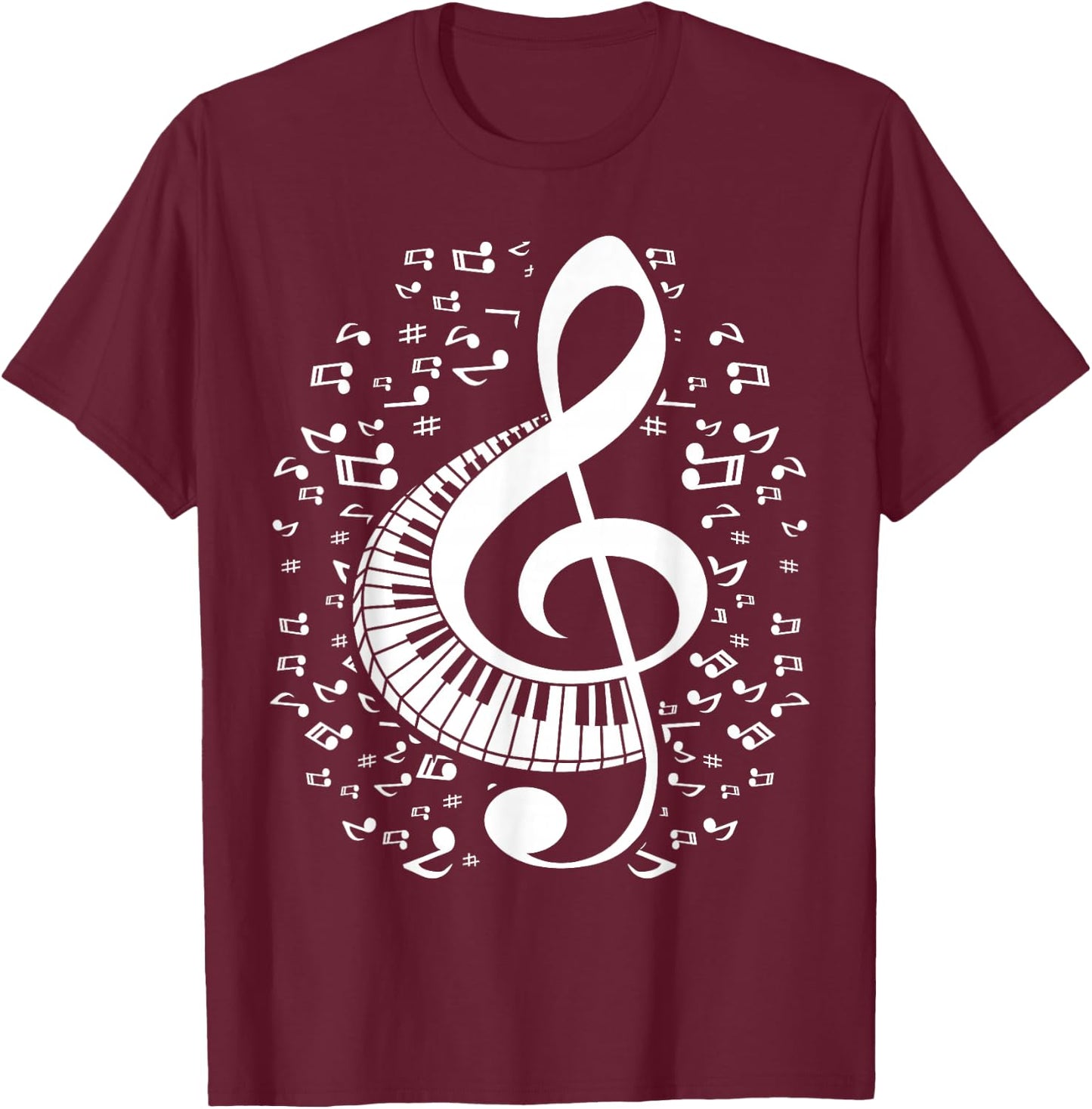 Treble Clef Keyboard Classical Music Notes Pianist Piano Small T-Shirt - T-Shirt | Maroon