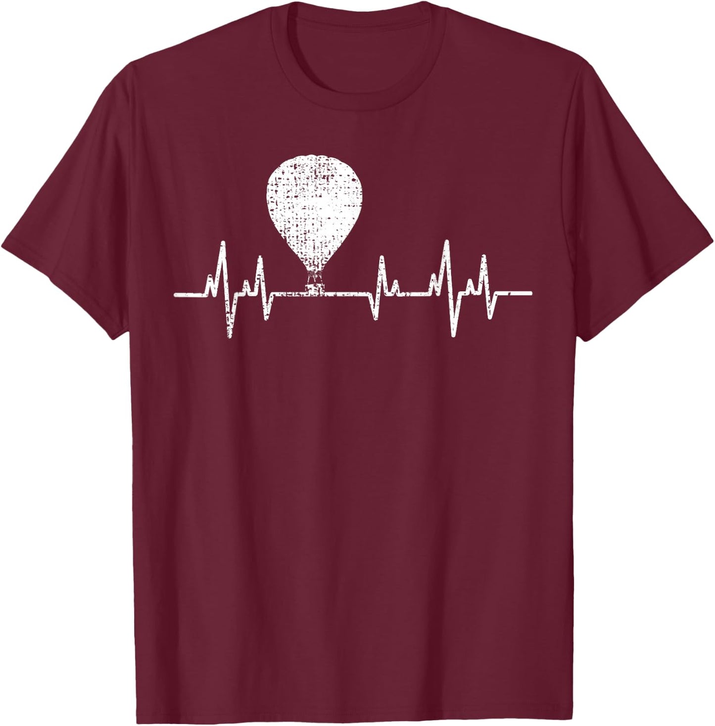 Hot Air Balloon Vintage Heartbeat ECG Love T-Shirt - T-Shirt | Maroon