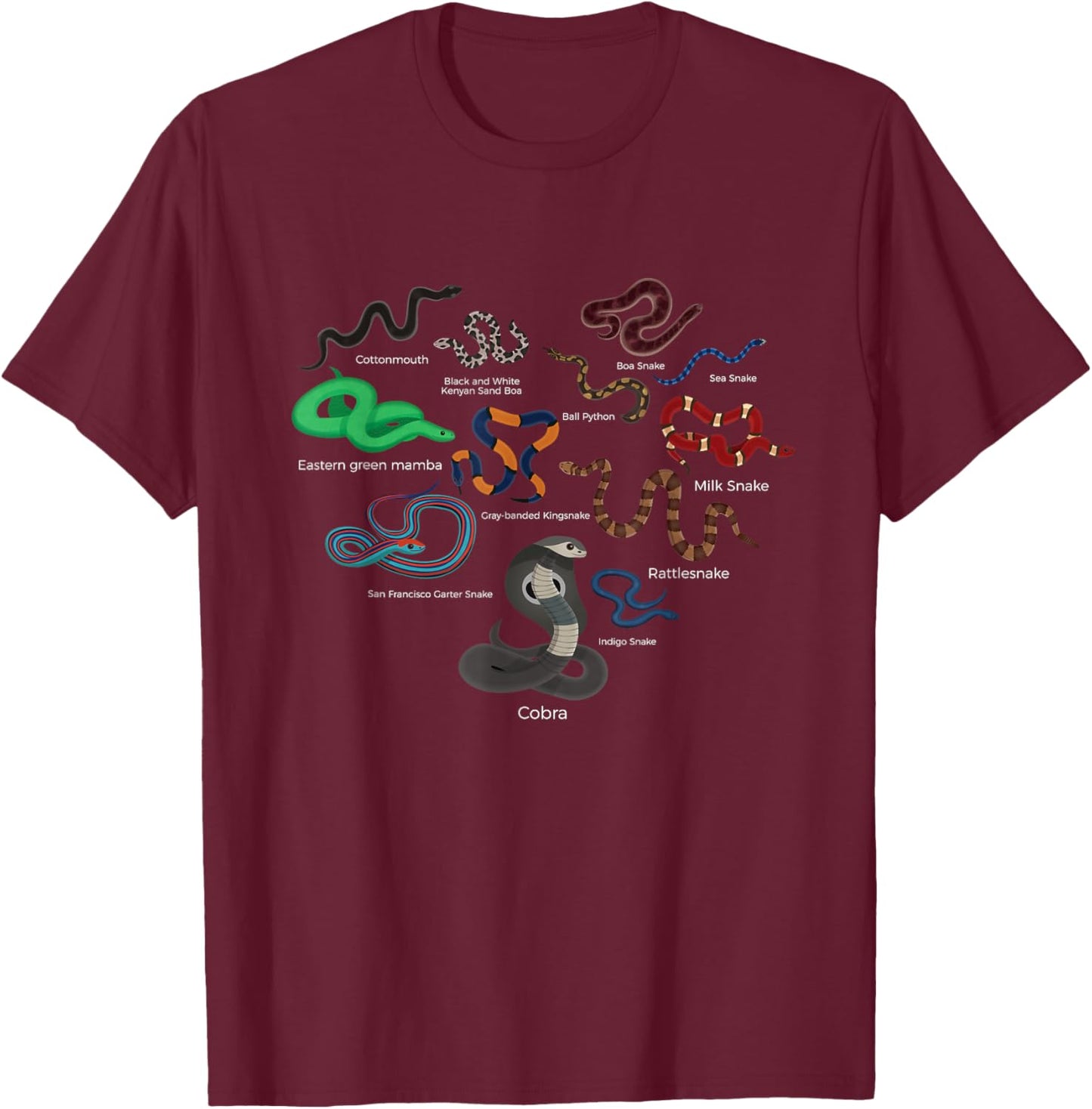 Herpetology type of snakes lover heart herping kids boys men T-Shirt - T-Shirt | Maroon