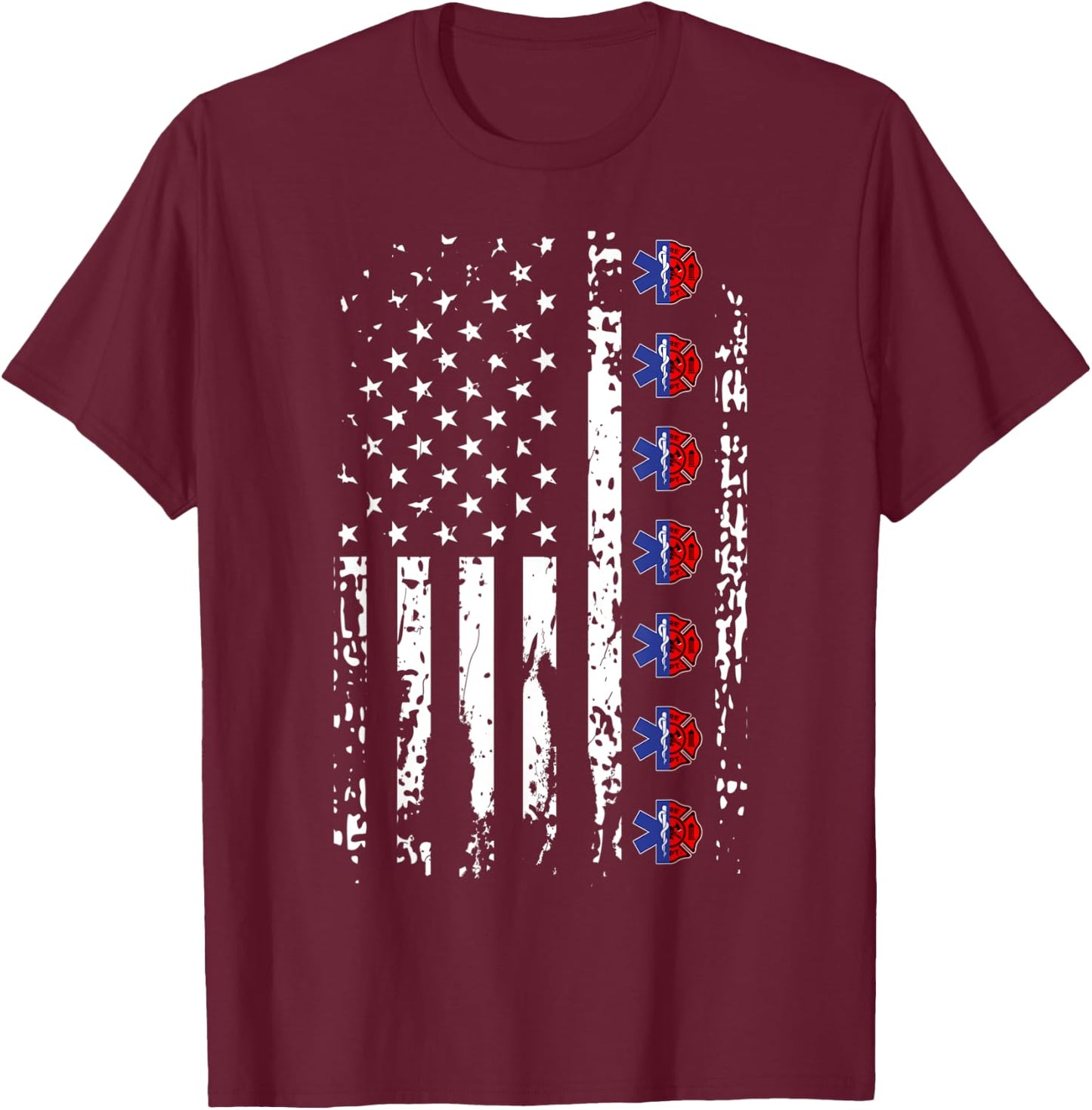 EMT Firefighter Shirt American Flag USA Firefighter EMS T-Shirt - T-Shirt | Maroon