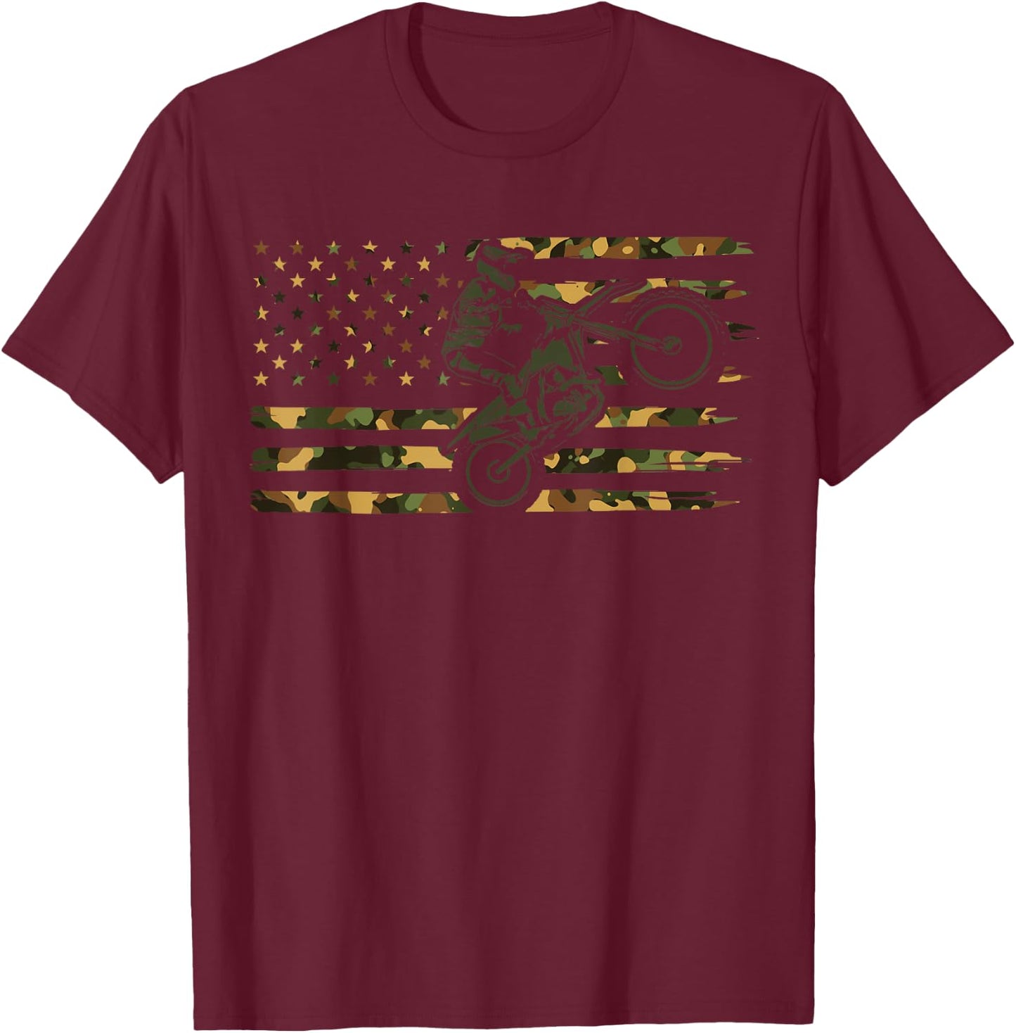 American Flag Motocross Biker - American Flag Dirt Bike T-Shirt - T-Shirt | Maroon