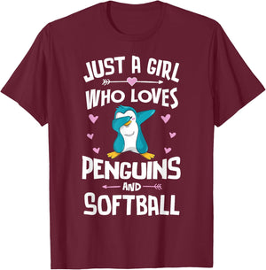 Just A Girl Who Loves Penguins And Softball Gift Women T-Shirt - T-Shirt | Maroon
