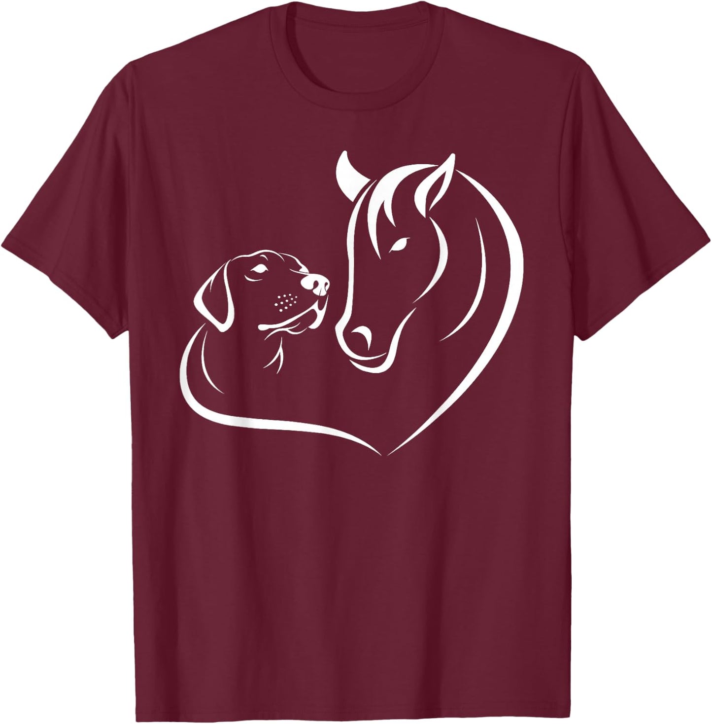 Horse and Dog Women and Men Motif Horse Dog Lover T-Shirt - T-Shirt | Maroon