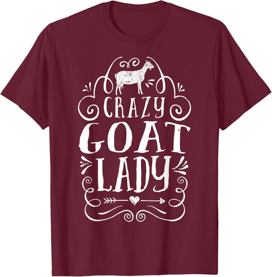 Crazy Goat Lady Girls Women Farmer Farm Animal Lover Vintage T-Shirt - T-Shirt | Maroon