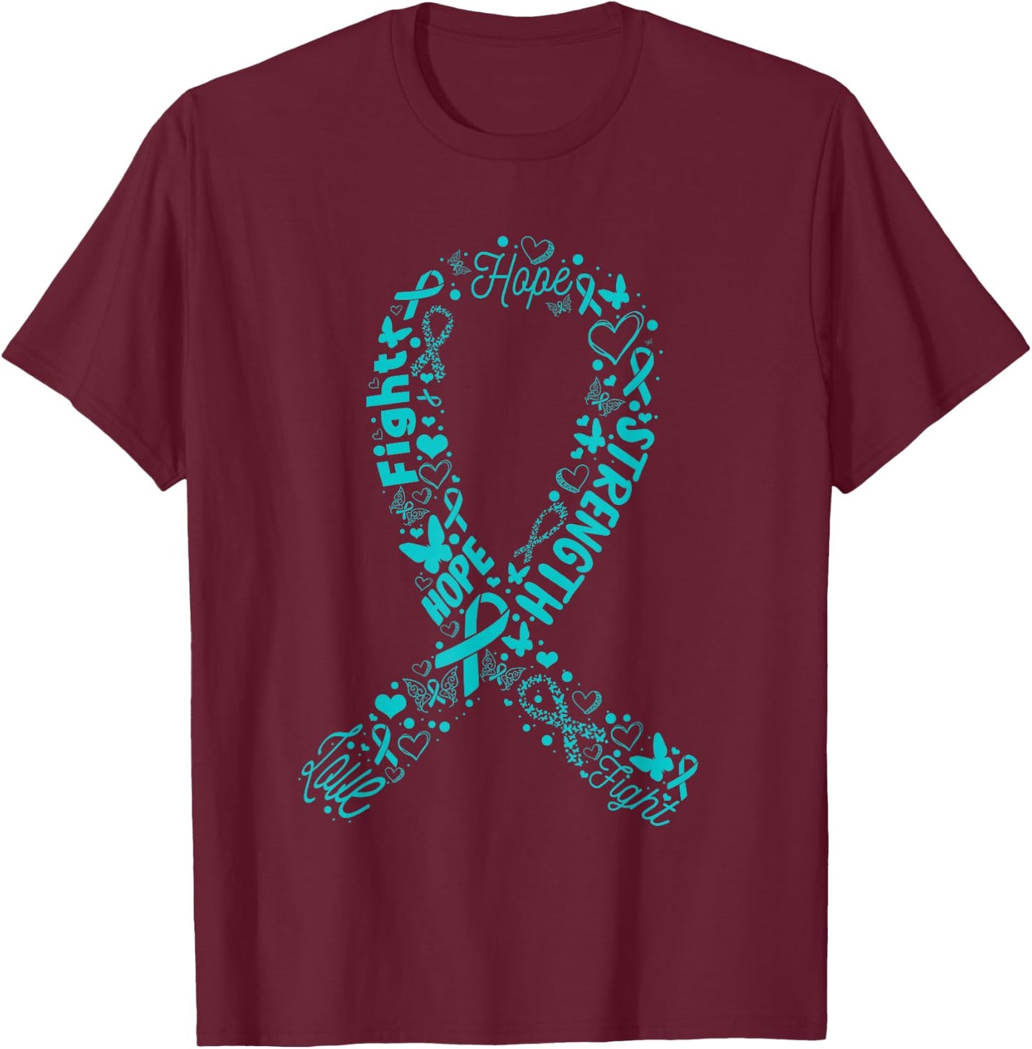 Ovarian Cancer Teal Awareness Ribbon Mother's Day T-Shirt - T-Shirt | Maroon