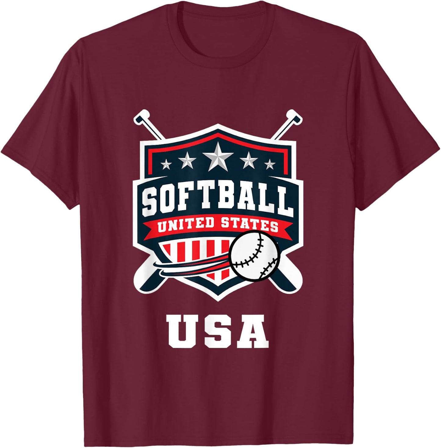 Softball USA Support The Team USA Flag T-Shirt - T-Shirt | Maroon