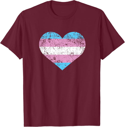 Transgender Heart LGBTQ Pride Month Love Flag Gift T-Shirt - T-Shirt | Maroon