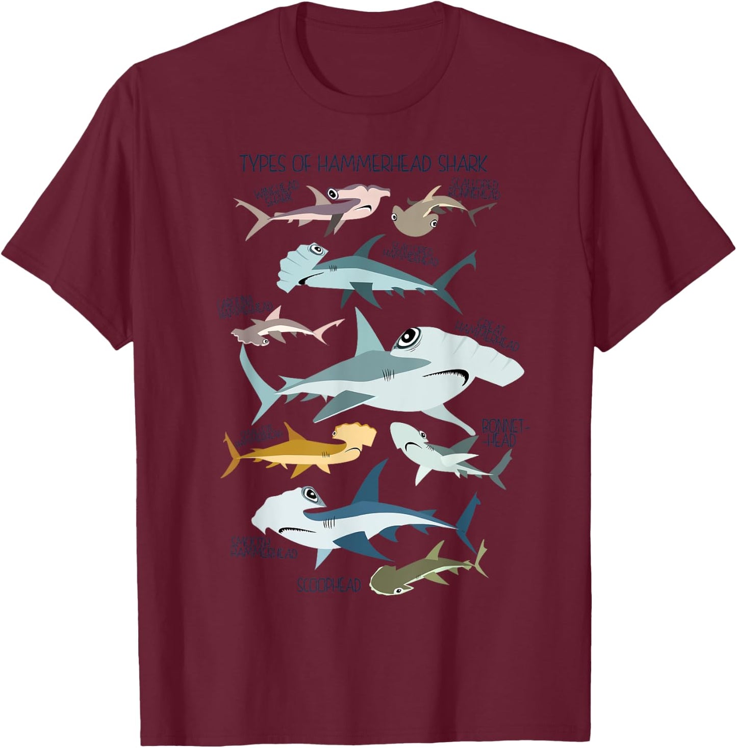types of HAMMERHEAD shark guide T-Shirt - T-Shirt | Maroon