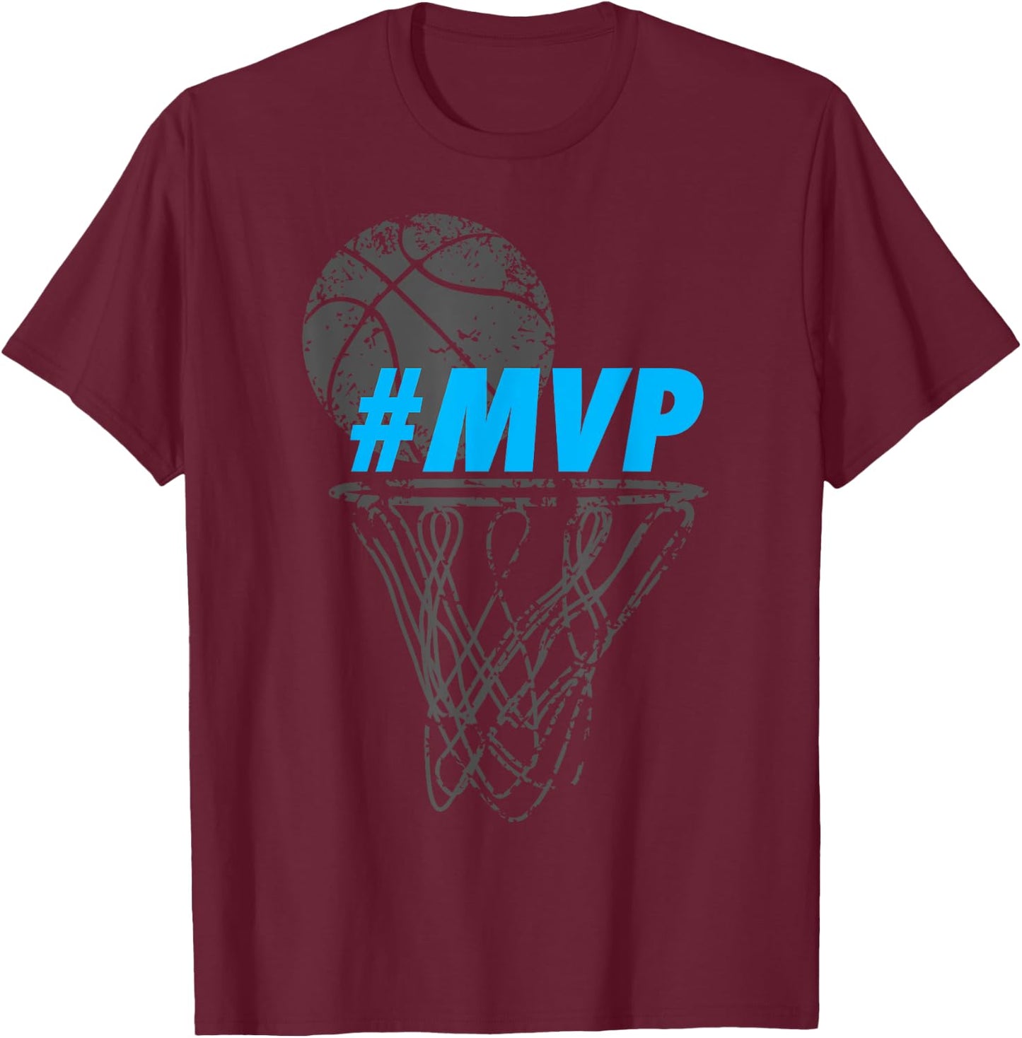 Trendy Graphic Basketball Hoop Hashtag MVP T-Shirt - T-Shirt | Maroon