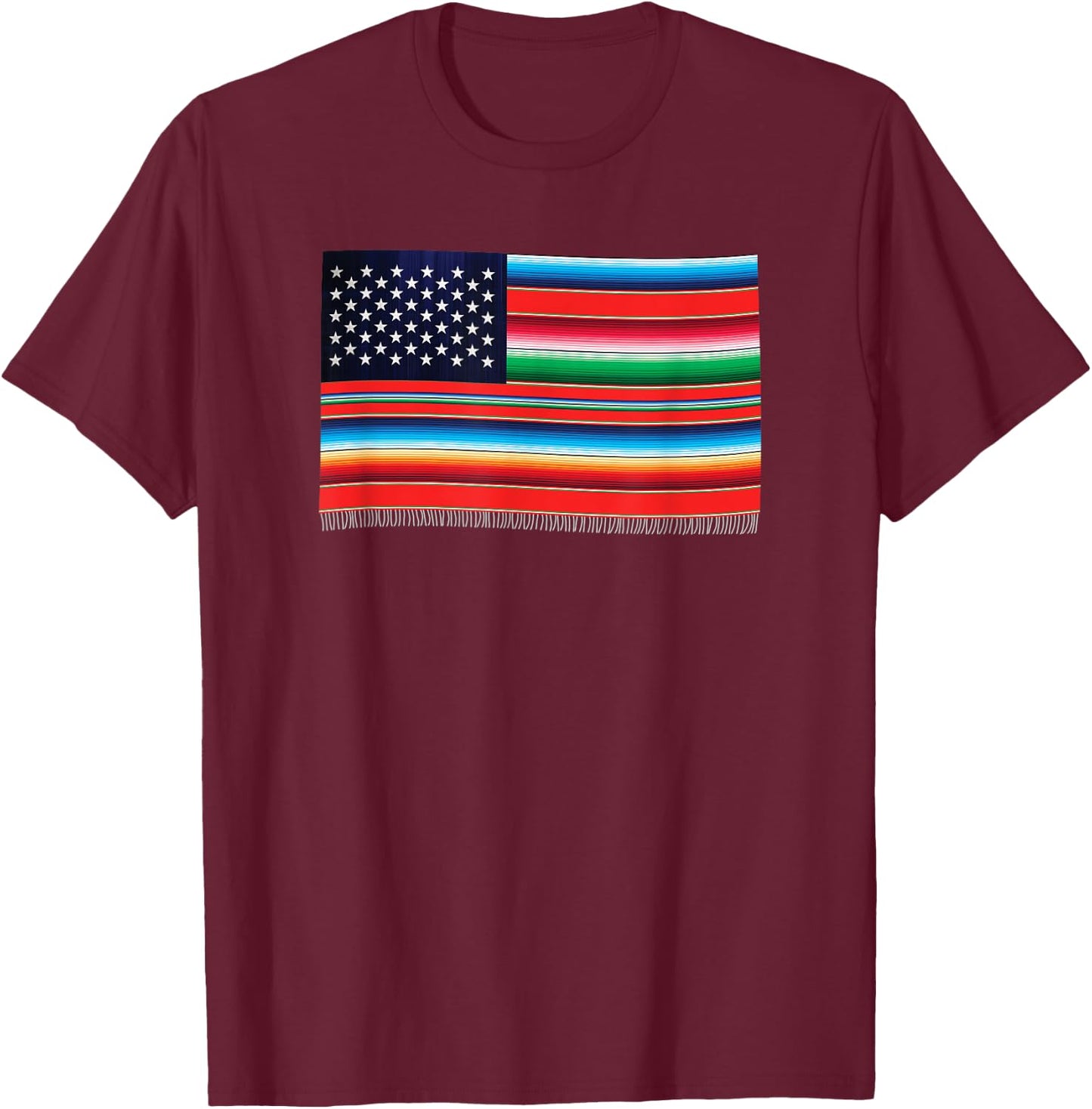 American Serape Blanket Striped Flag T-Shirt - T-Shirt | Maroon